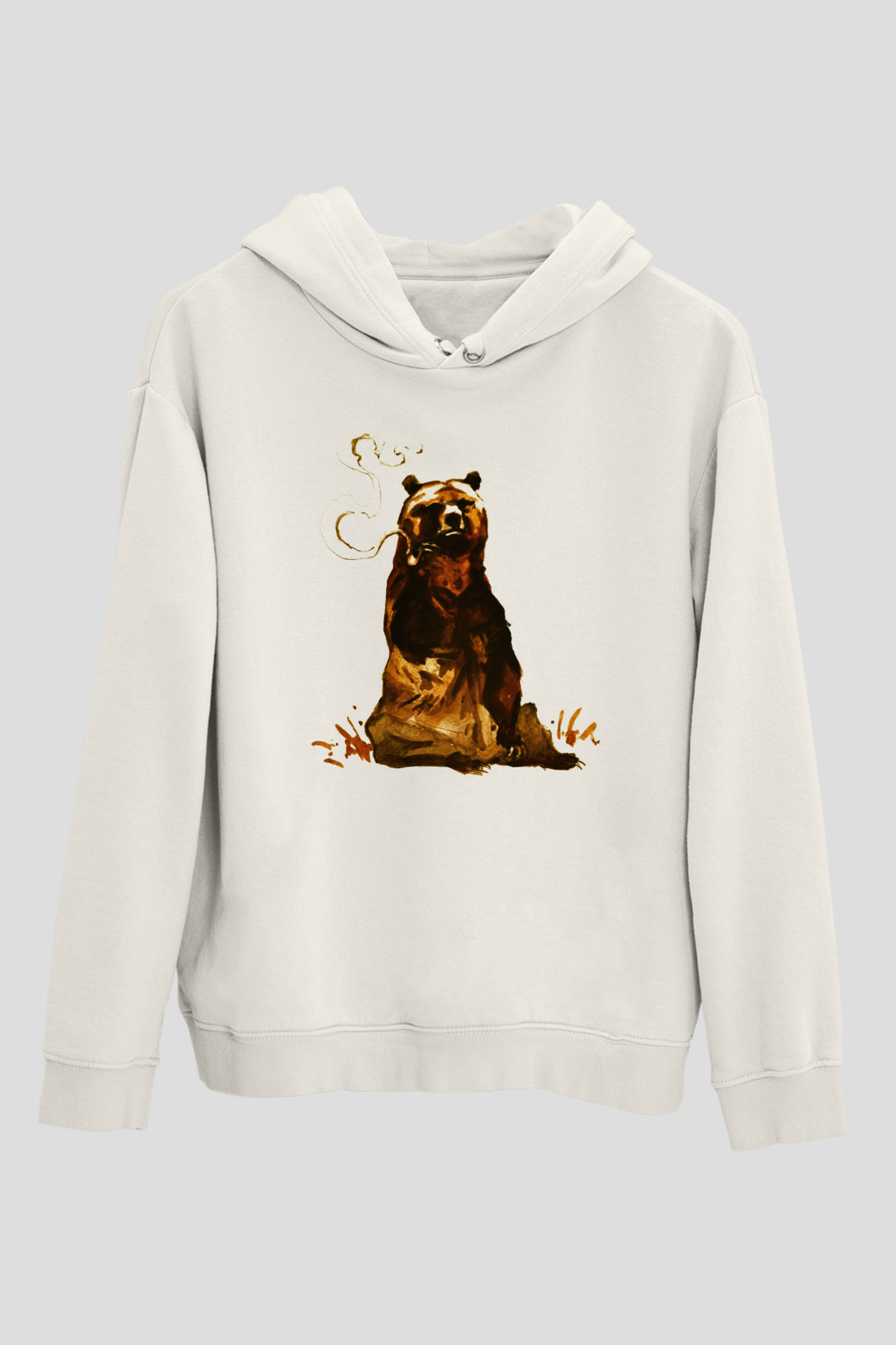 Ayı Beyaz Unisex Kapşonlu Sweatshirt