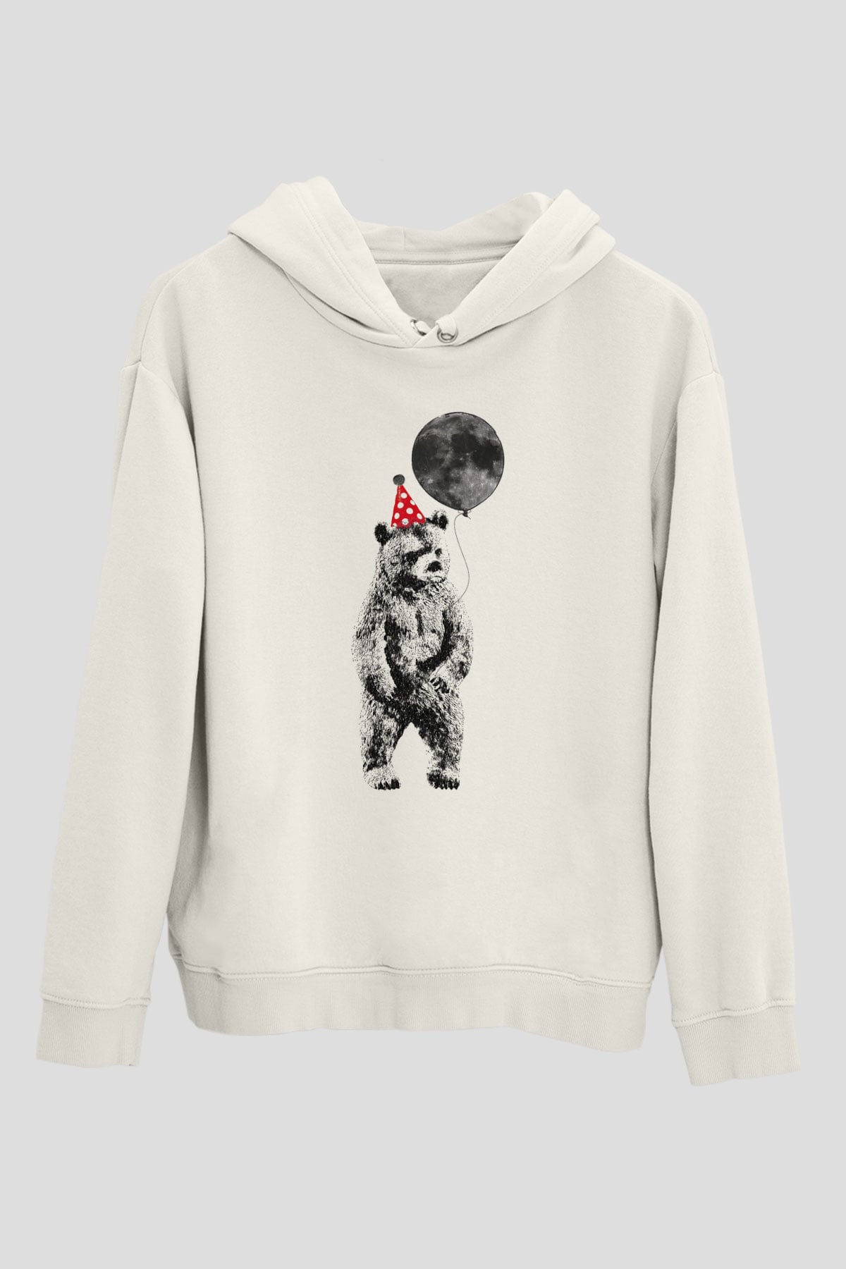 Ayı Beyaz Unisex Kapşonlu Sweatshirt