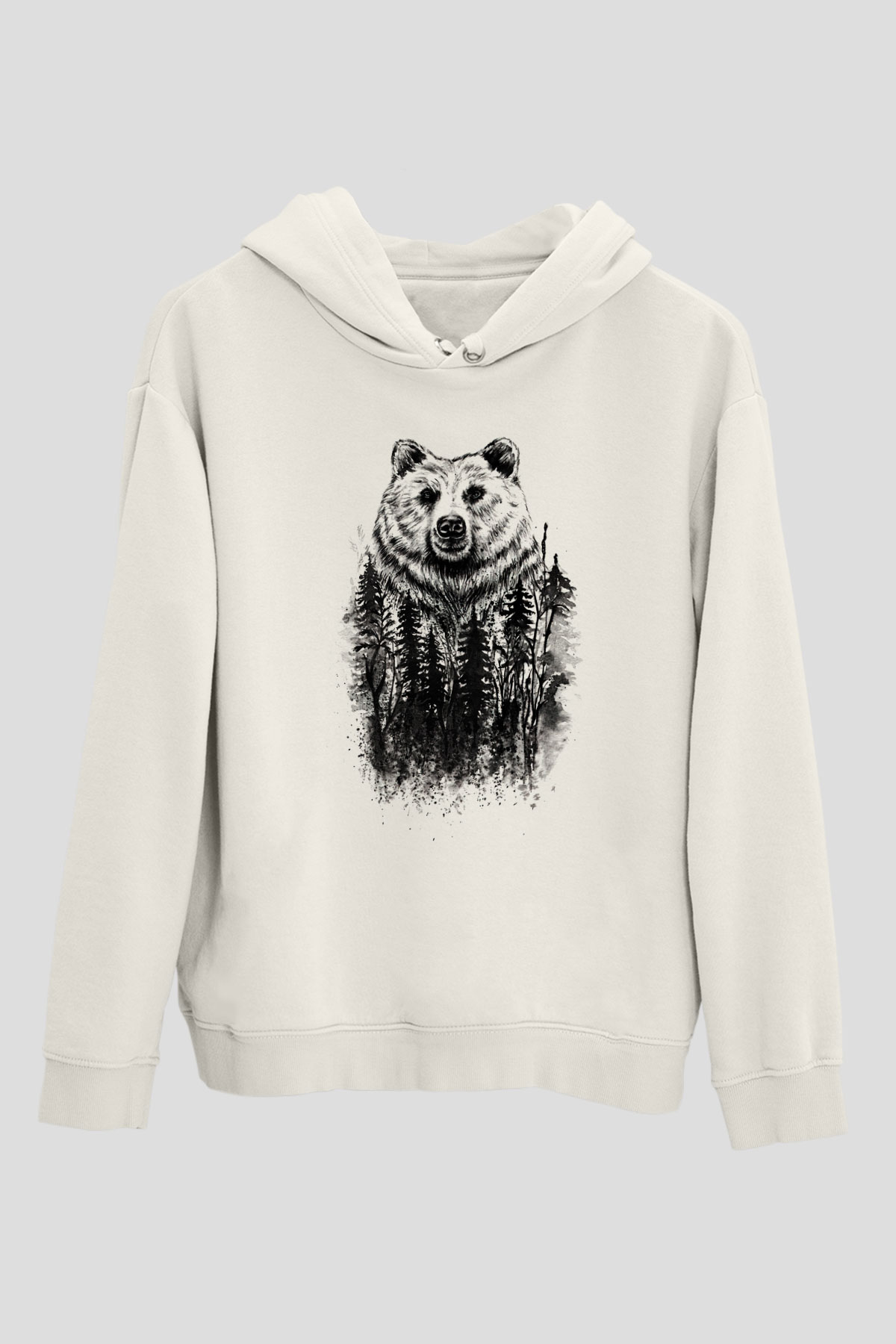 Ayı Beyaz Unisex Kapşonlu Sweatshirt