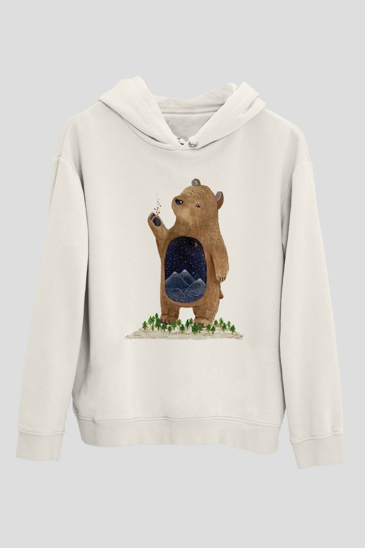 Ayı Beyaz Unisex Kapşonlu Sweatshirt