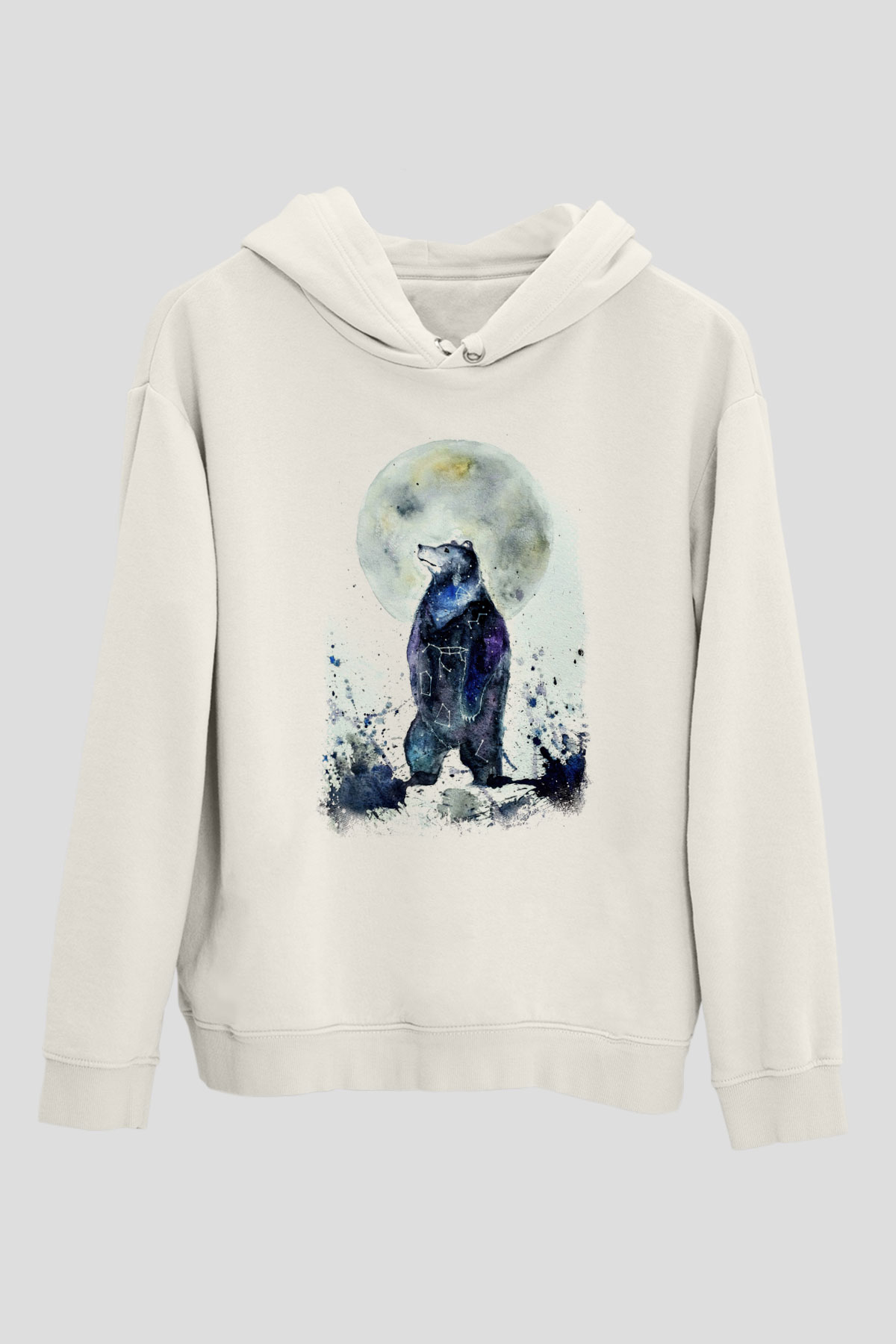 Ayı Beyaz Unisex Kapşonlu Sweatshirt