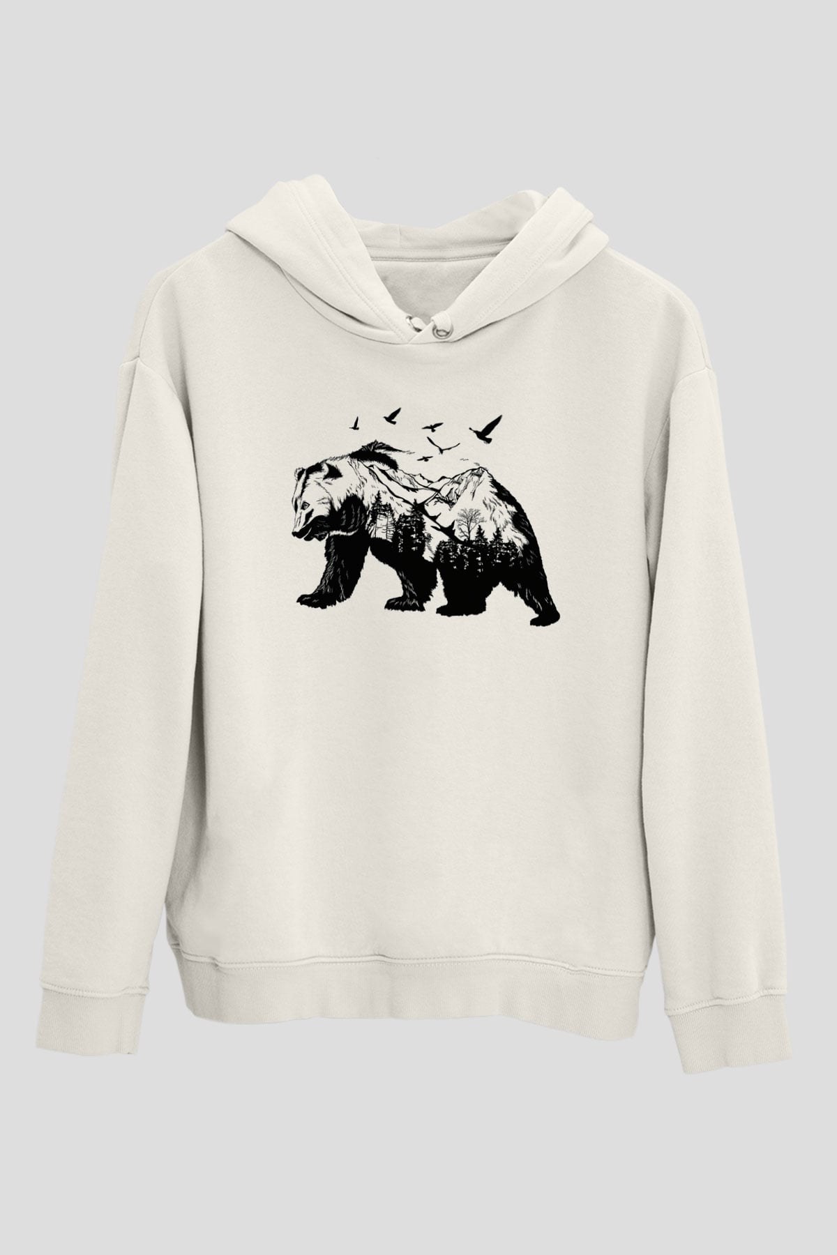 Ayı Beyaz Unisex Kapşonlu Sweatshirt