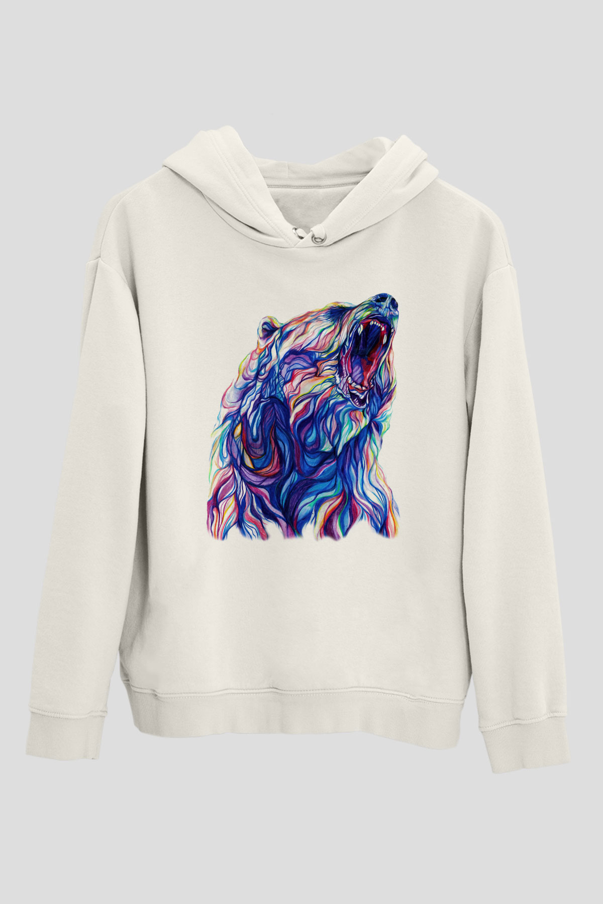 Ayı Beyaz Unisex Kapşonlu Sweatshirt