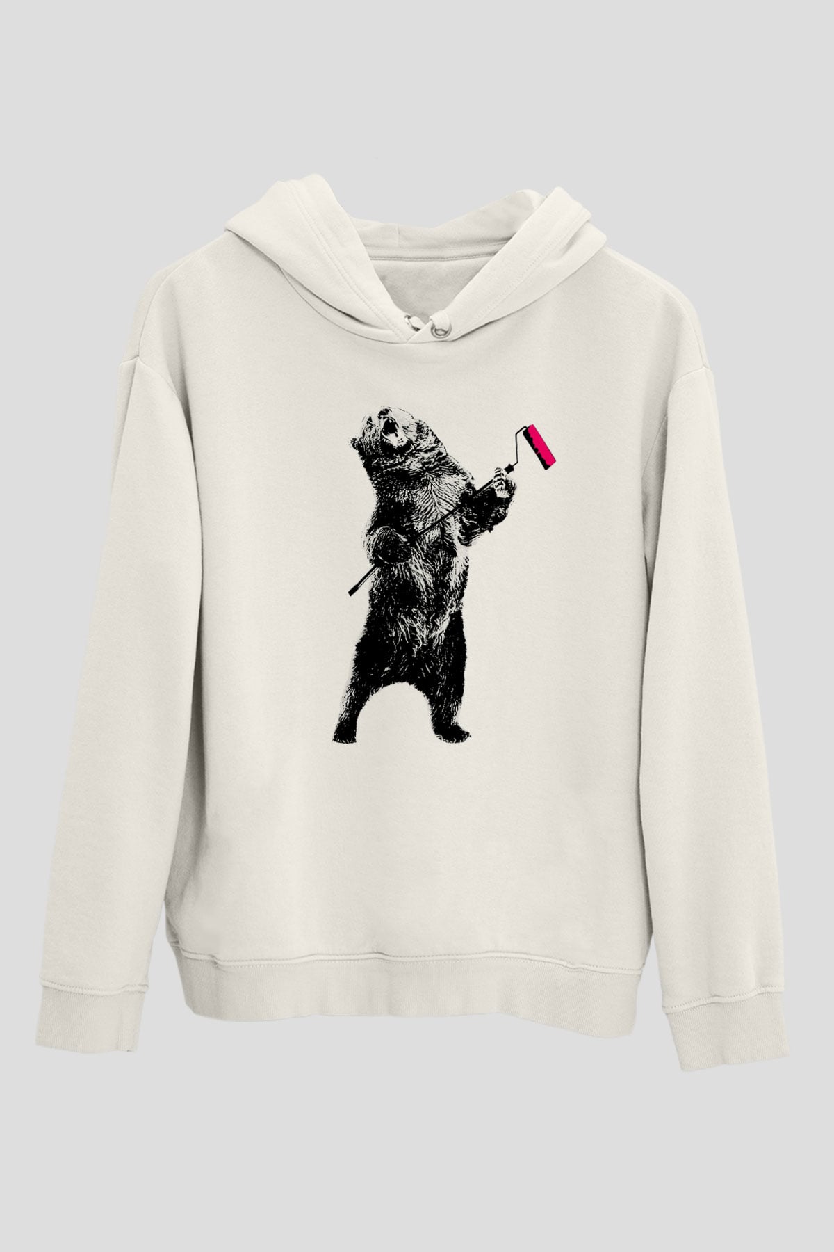 Ayı Beyaz Unisex Kapşonlu Sweatshirt