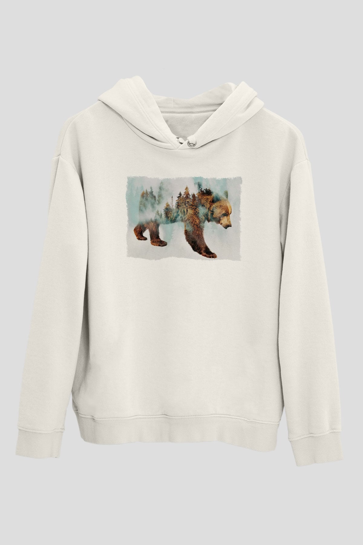 Ayı Beyaz Unisex Kapüşonlu Sweatshirt
