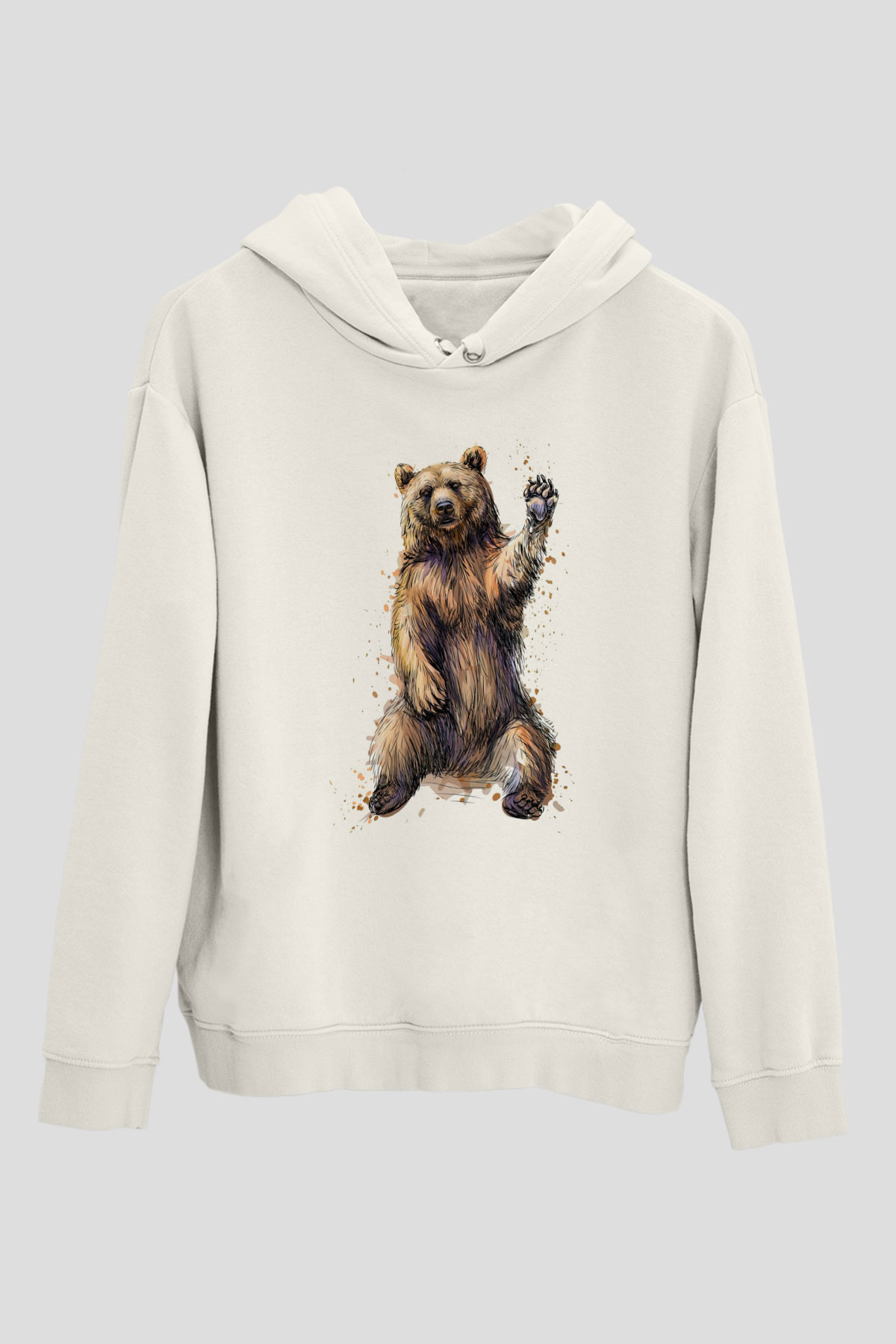 Ayı Beyaz Unisex Kapüşonlu Sweatshirt