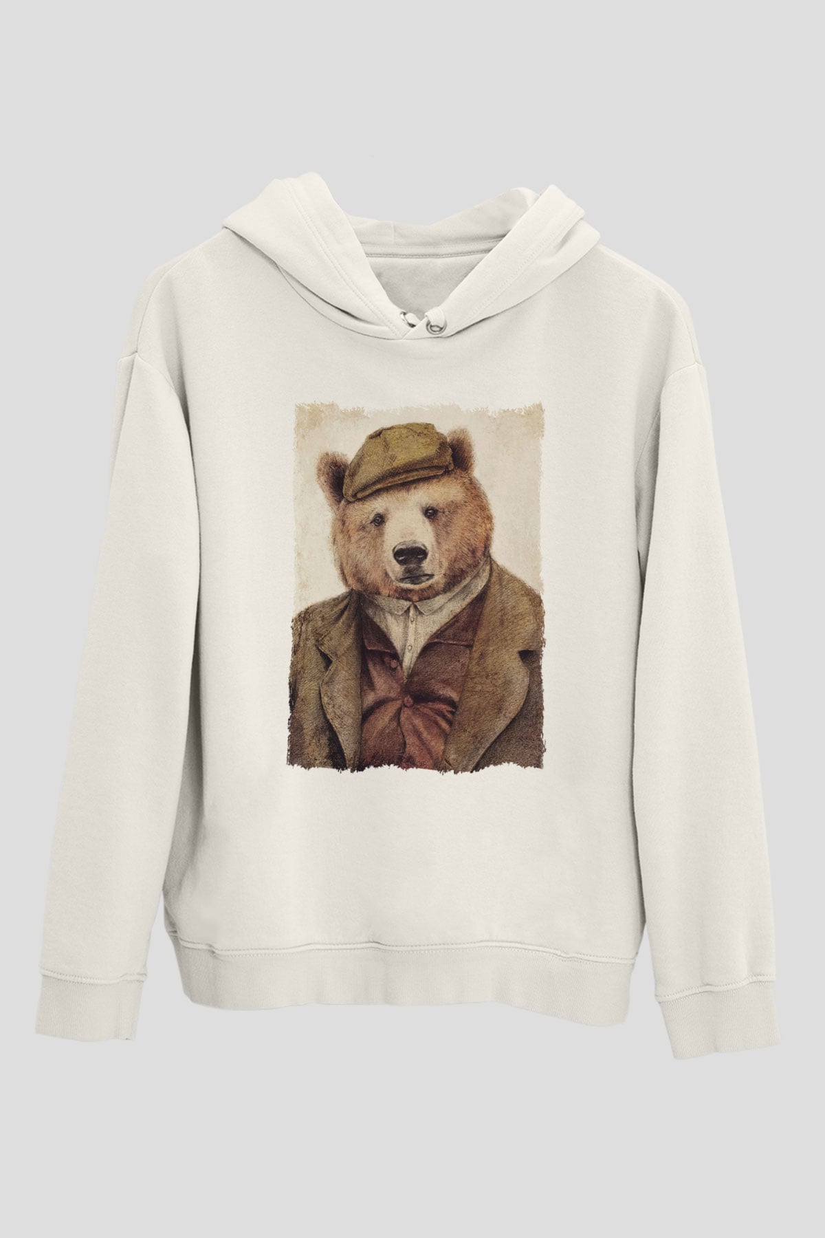 Ayı Beyaz Unisex Kapüşonlu Sweatshirt