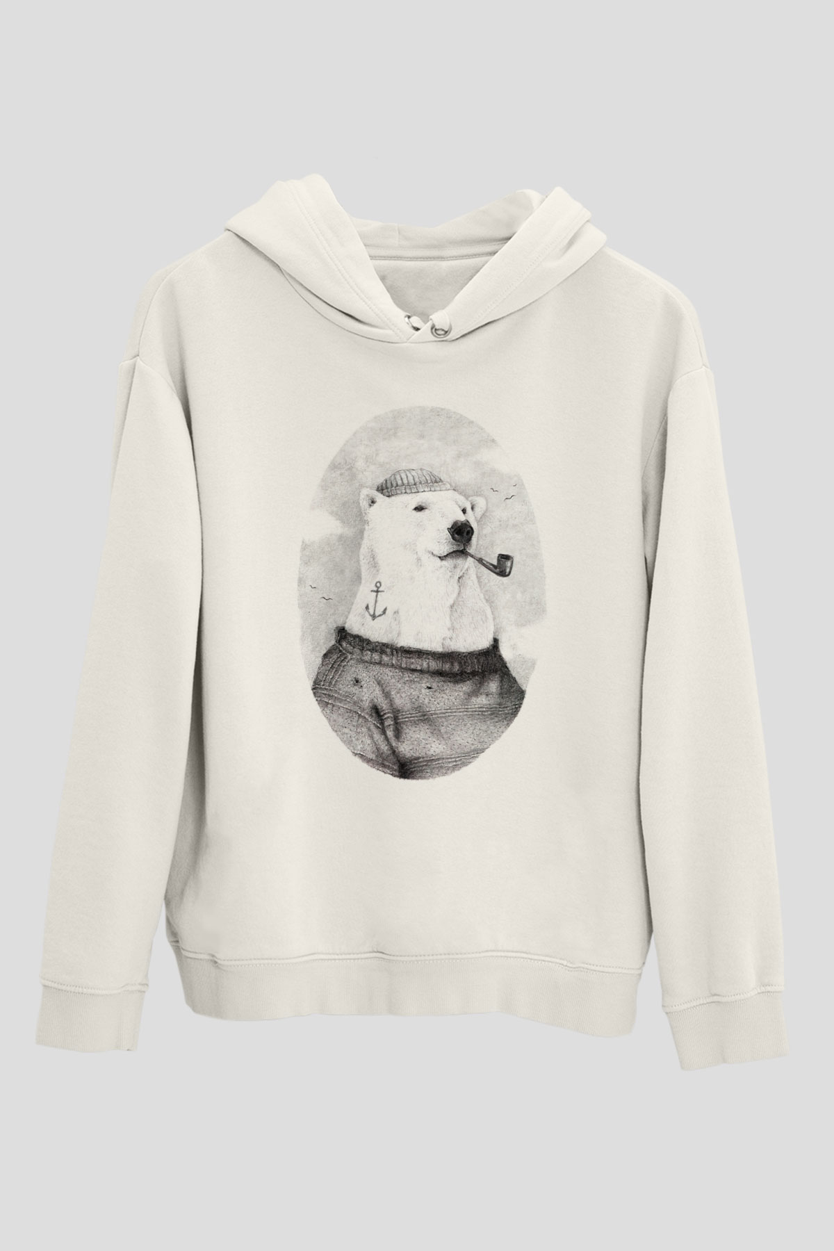 Ayı Beyaz Unisex Kapüşonlu Sweatshirt