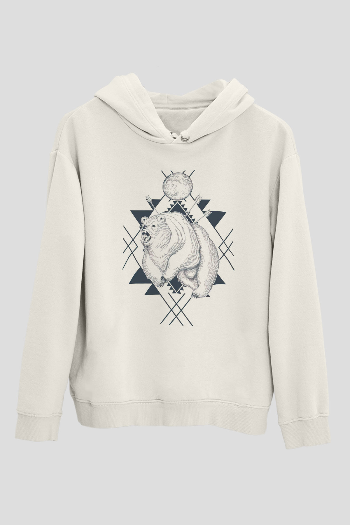 Ayı Beyaz Unisex Kapüşonlu Sweatshirt
