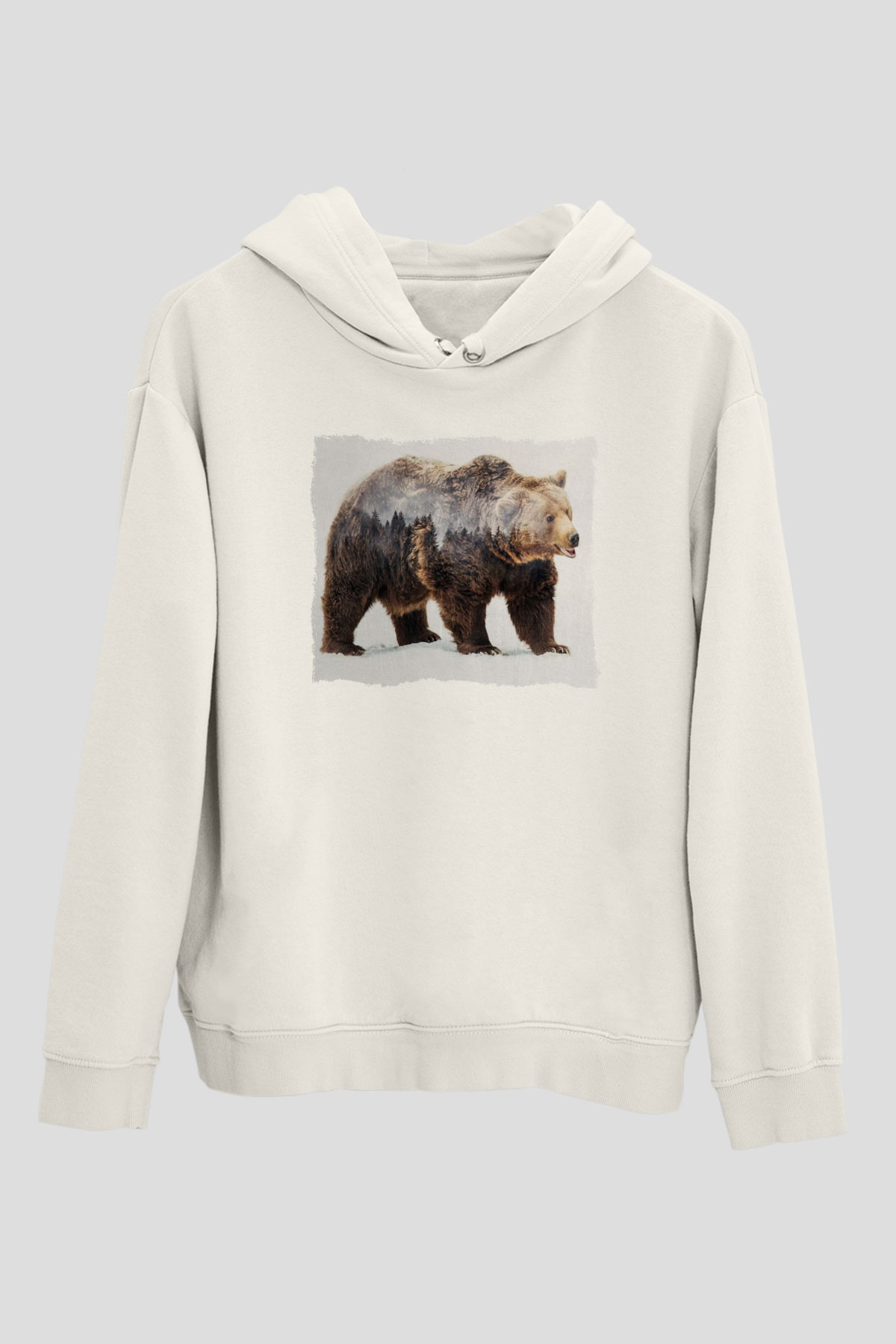 Ayı Beyaz Unisex Kapüşonlu Sweatshirt
