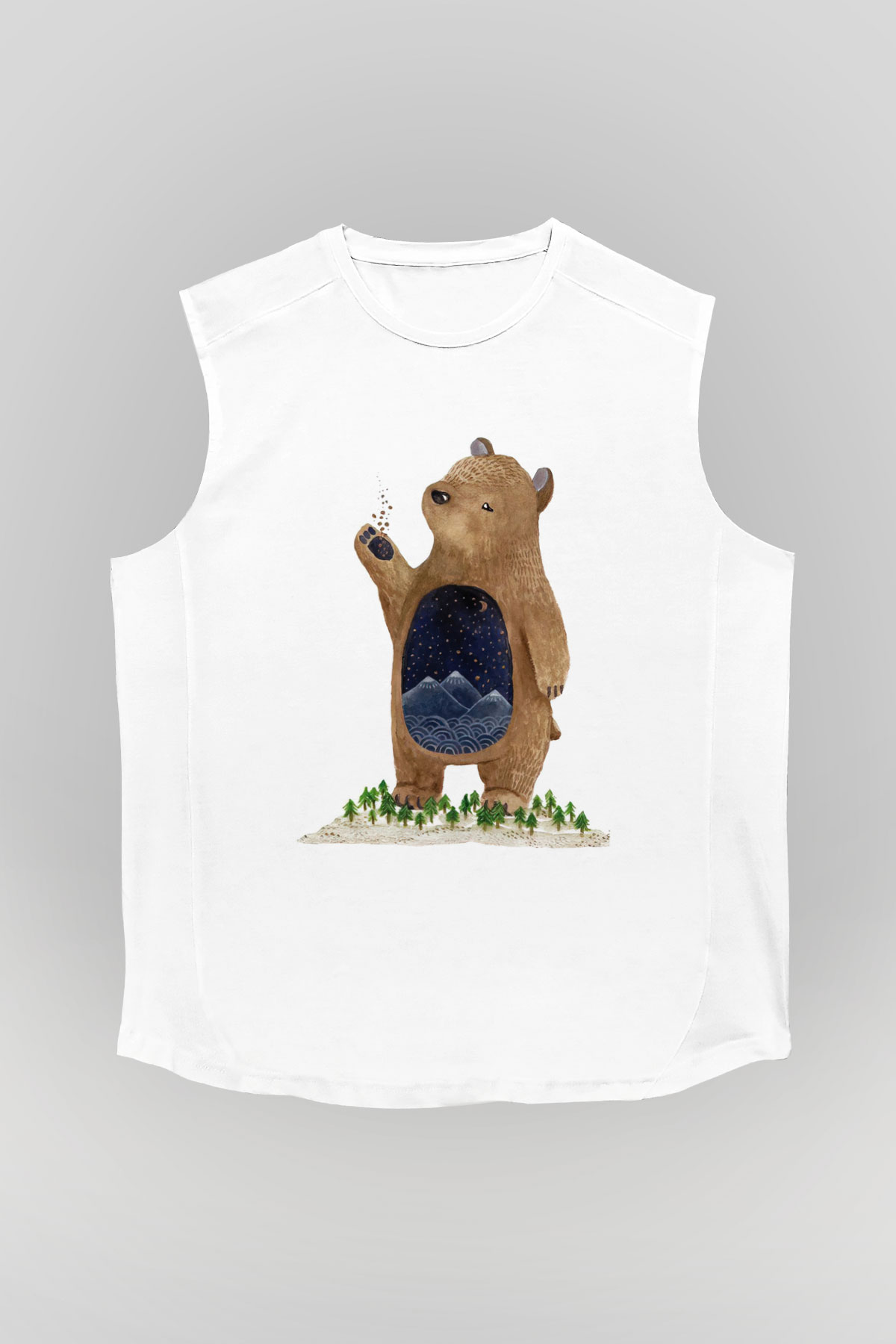Ayı Beyaz Unisex Kolsuz Tişört