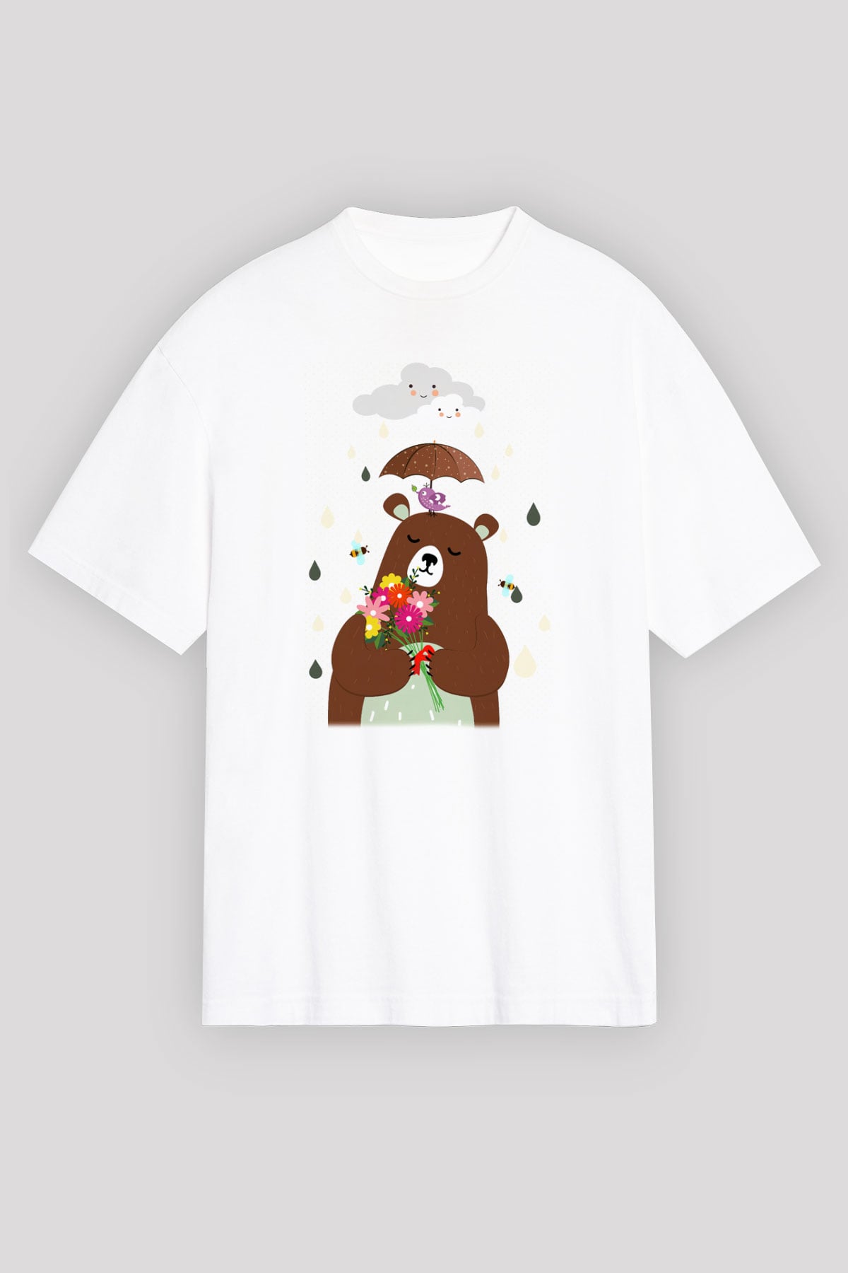 Ayı Beyaz Unisex Oversize Tişört T-Shirt