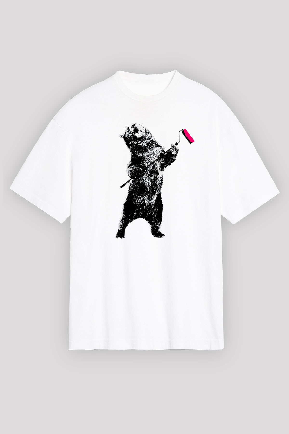 Ayı Beyaz Unisex Oversize Tişört T-Shirt