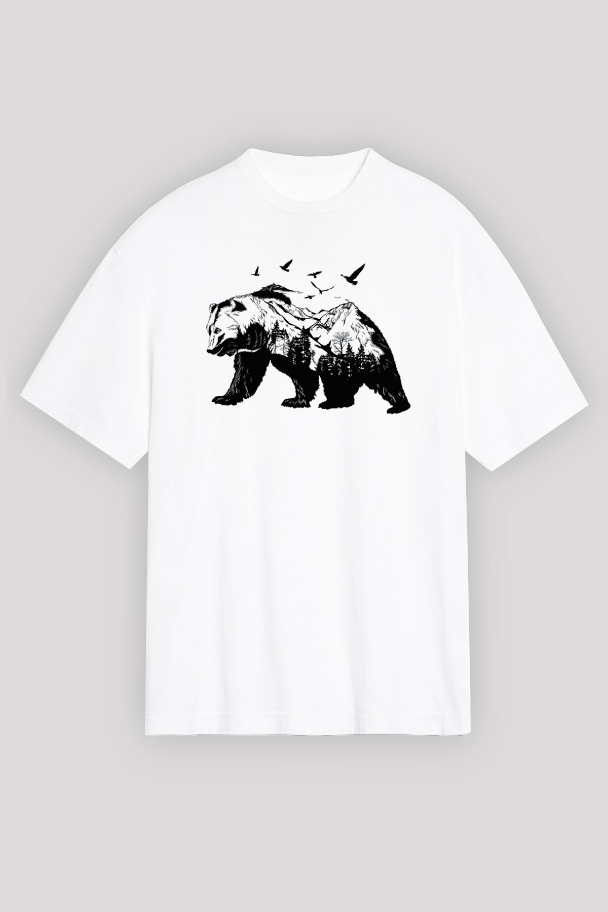Ayı Beyaz Unisex Oversize Tişört T-Shirt