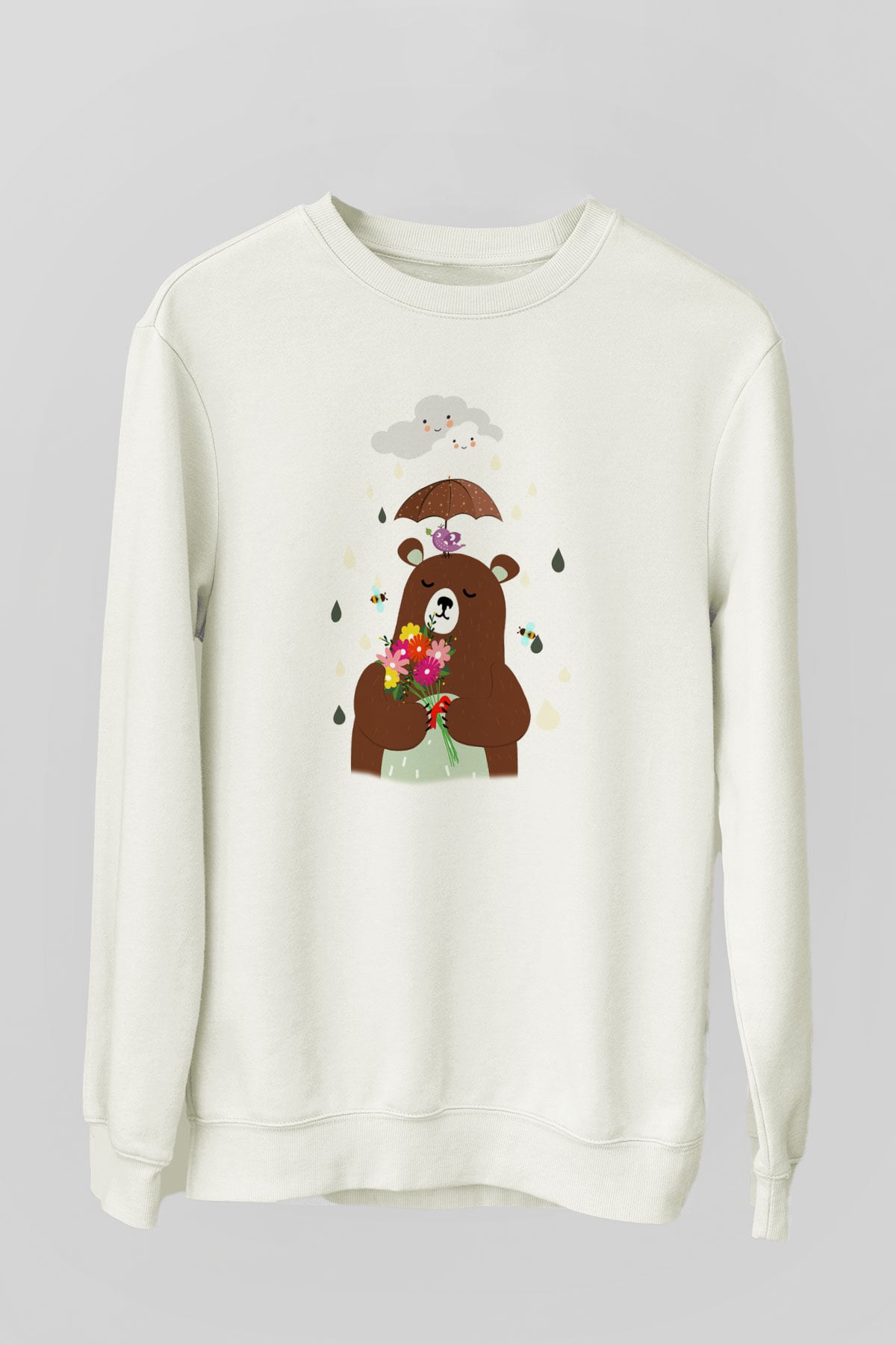 Ayı Beyaz Unisex Sweatshirt