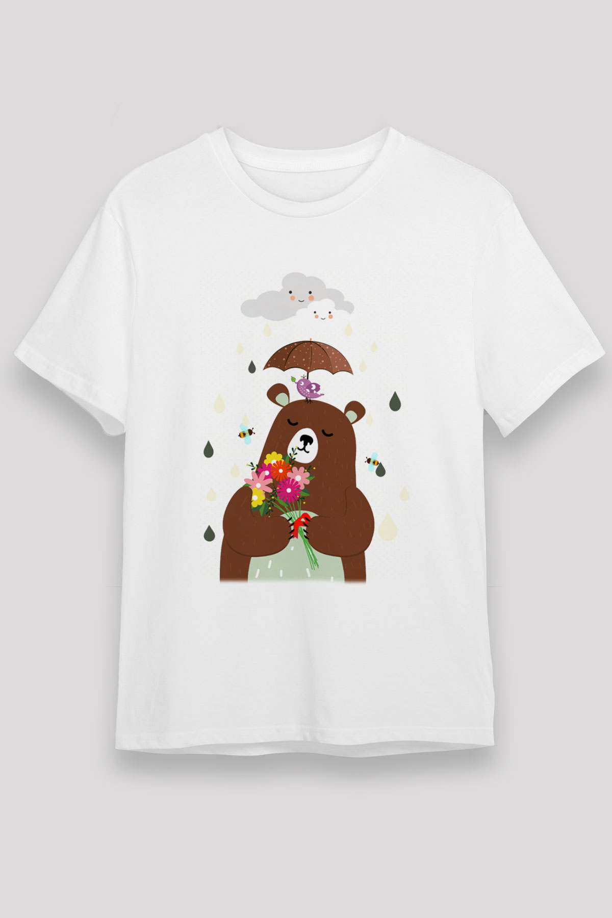 Ayı Beyaz Unisex Tişört T-Shirt - TişörtFabrikası