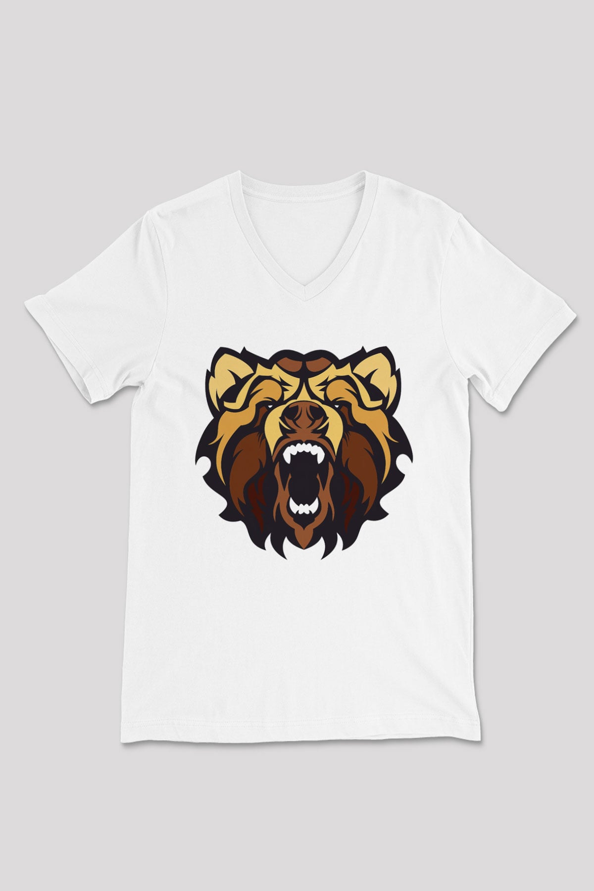 Ayı Beyaz Unisex V Yaka Tişört T-Shirt