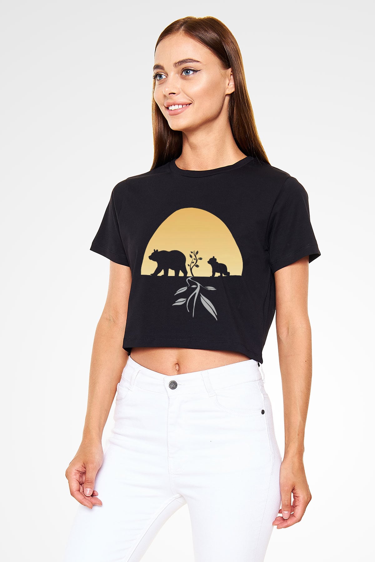 Ayı Siyah Crop Top Tişört