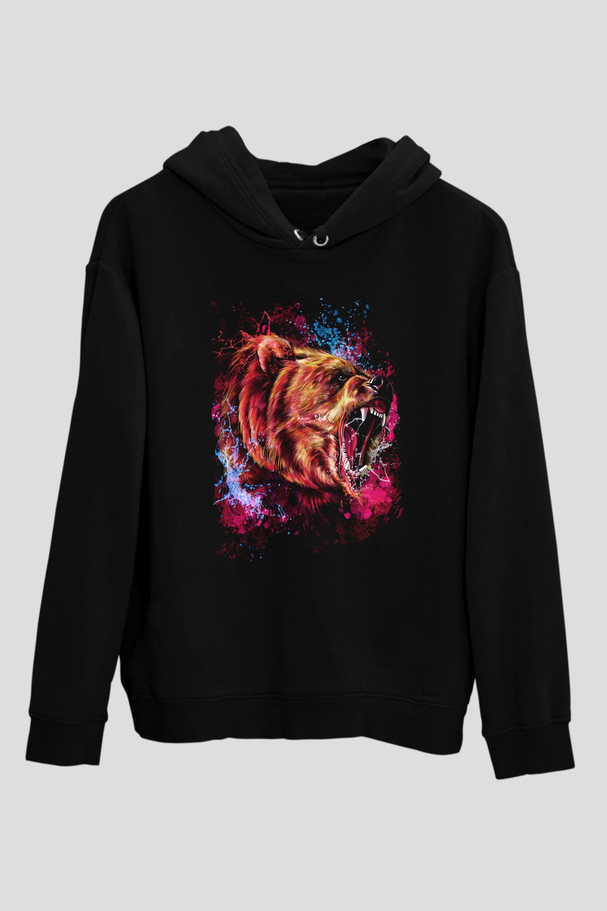 Ayı Siyah Unisex Kapüşonlu Sweatshirt