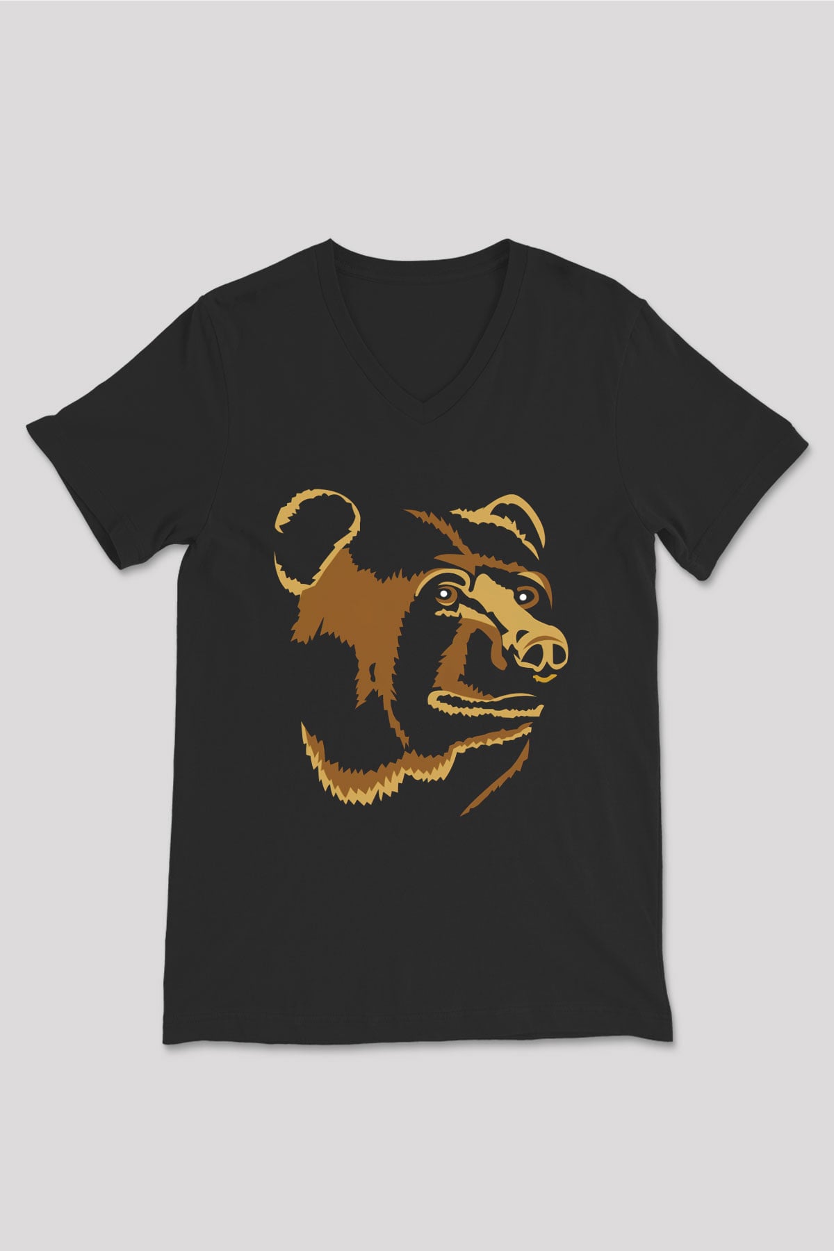 Ayı Siyah Unisex V Yaka Tişört T-Shirt