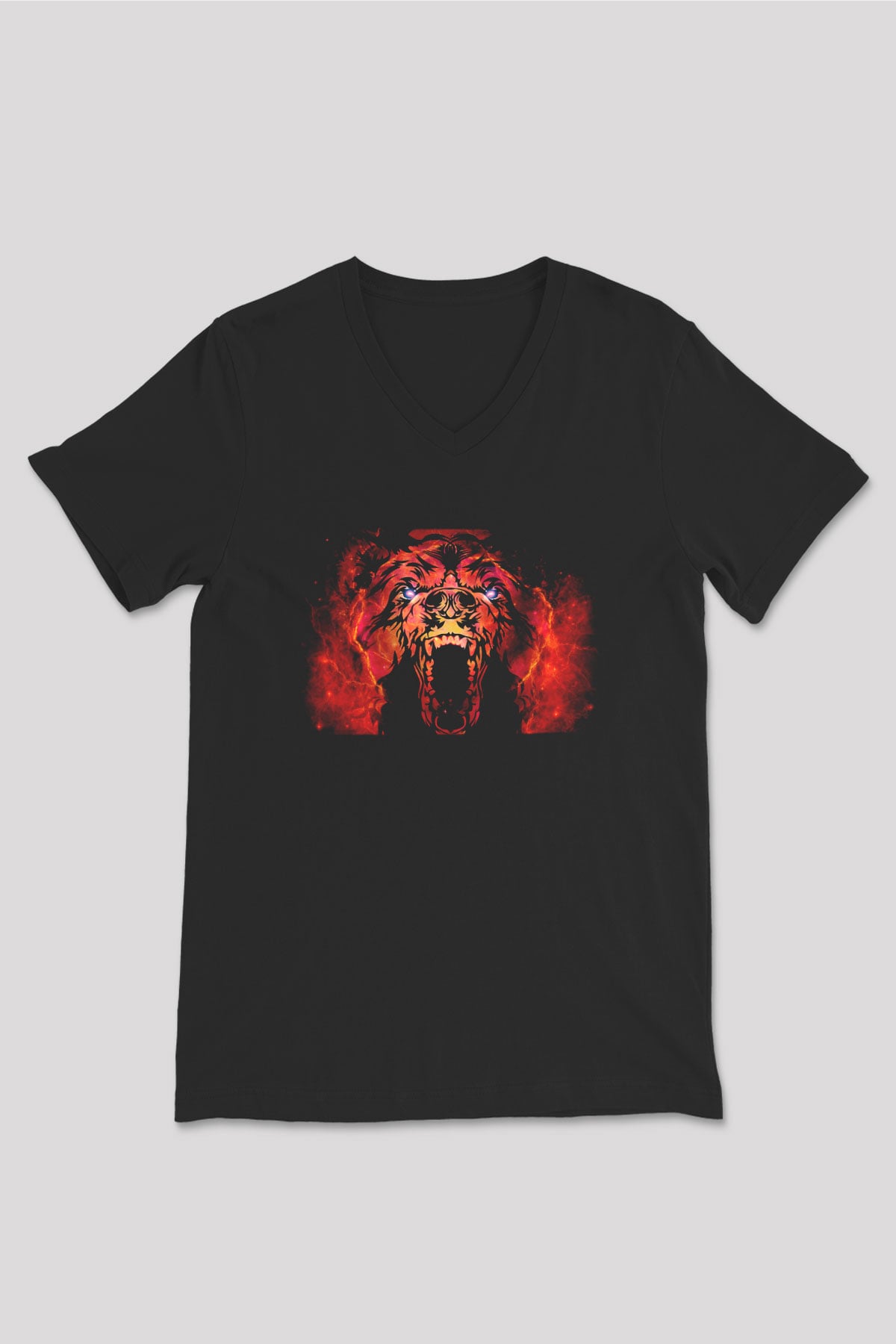 Ayı Siyah Unisex V Yaka Tişört T-Shirt