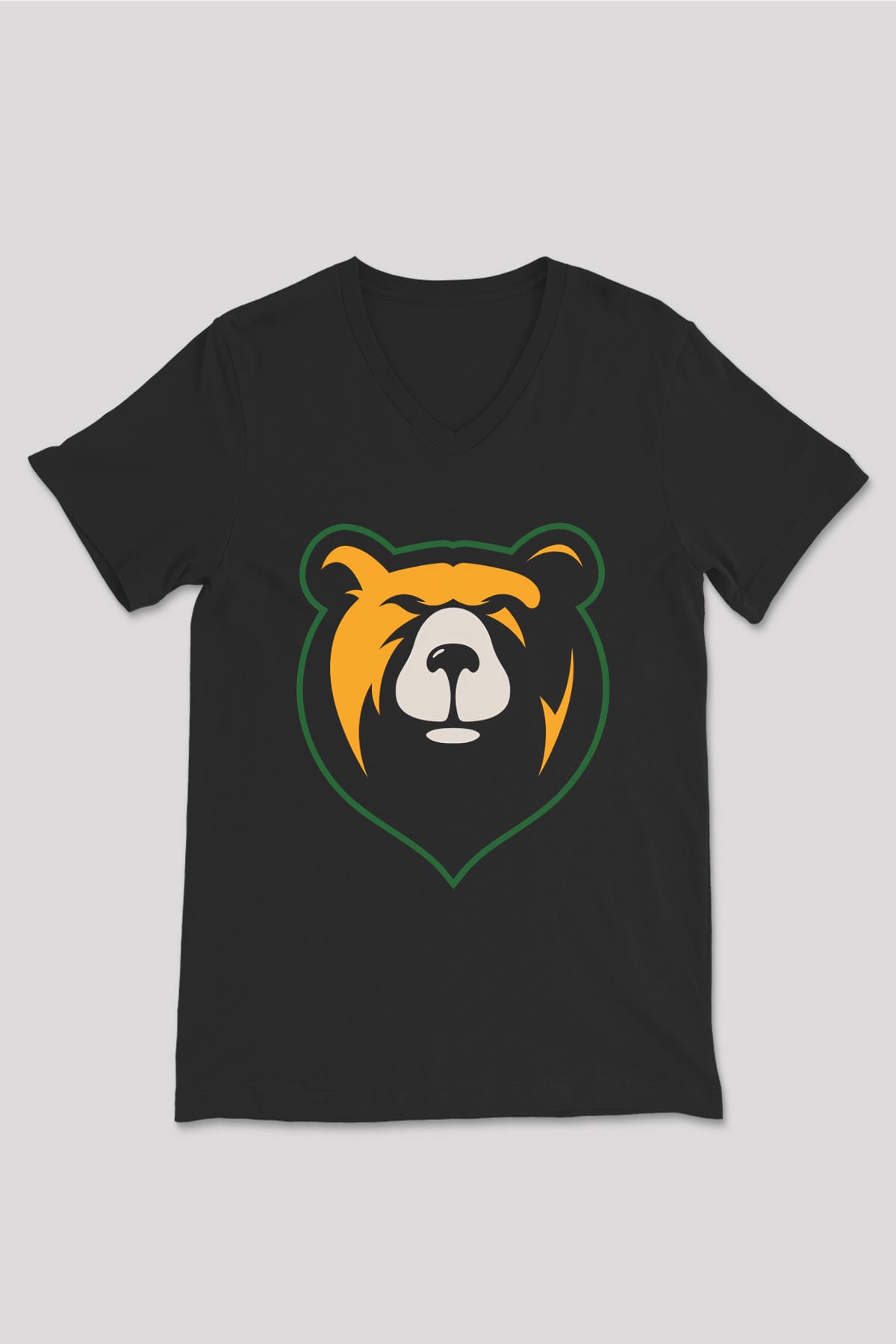 Ayı Siyah Unisex V Yaka Tişört T-Shirt