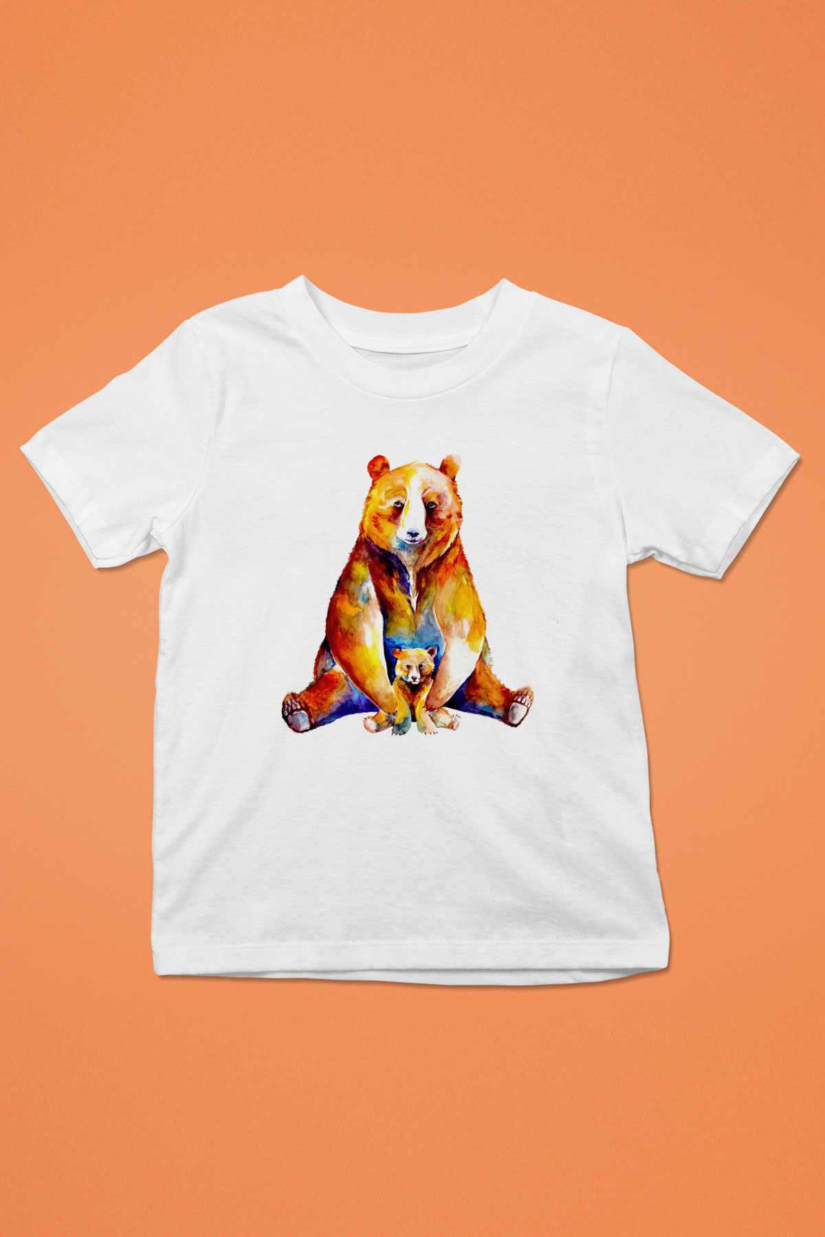 Ayı ve Yavrusu Baskılı Unisex Beyaz  Çocuk Tişört