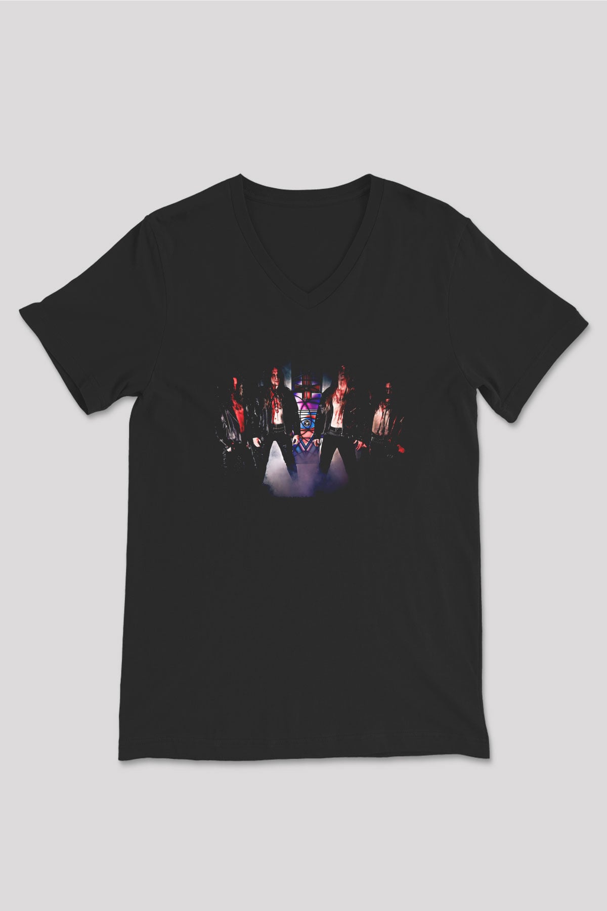 Azarath Baskılı Unisex Siyah V Yaka Tişört - Tshirt