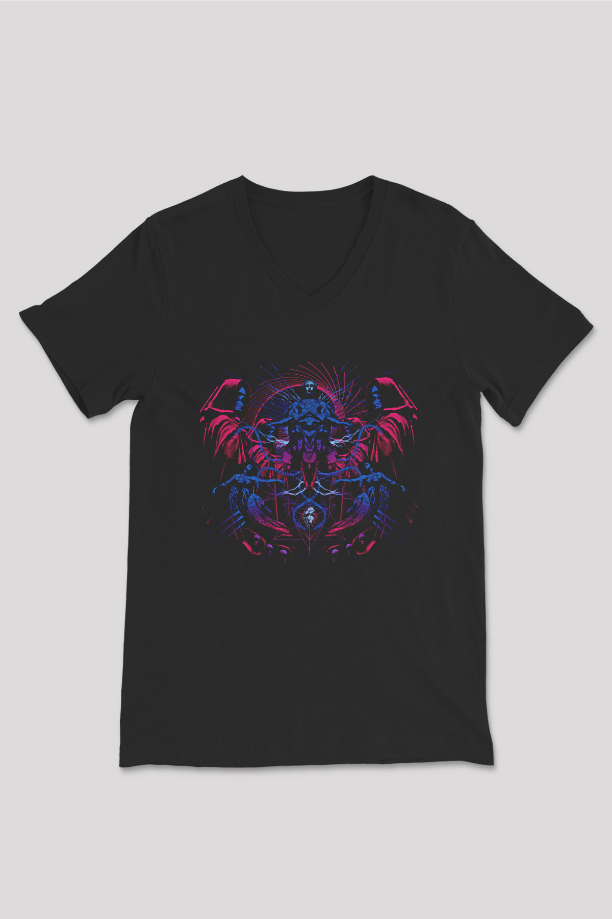 Azarath Baskılı Unisex Siyah V Yaka Tişört - Tshirt