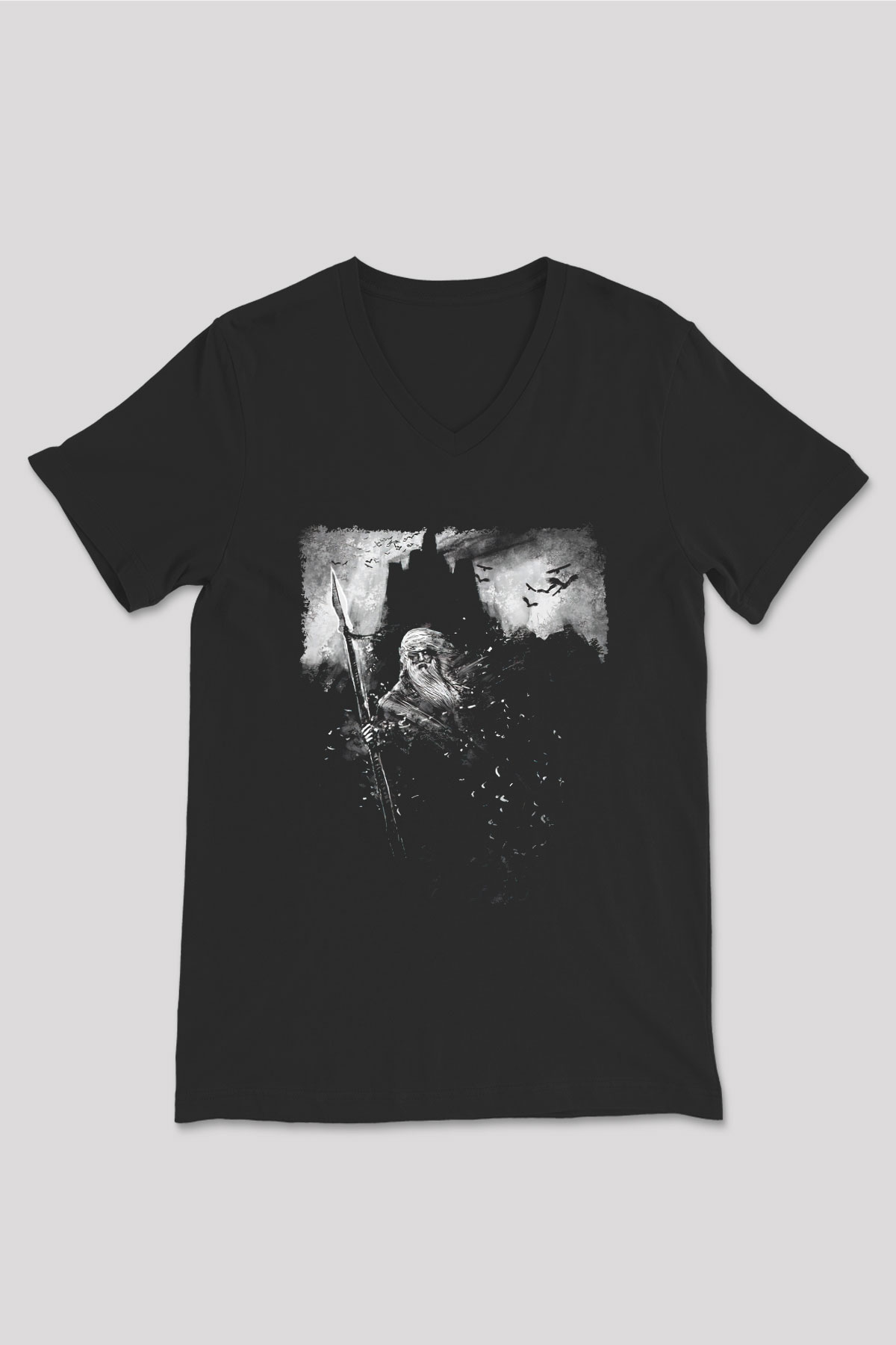 Azarath Baskılı Unisex Siyah V Yaka Tişört - Tshirt