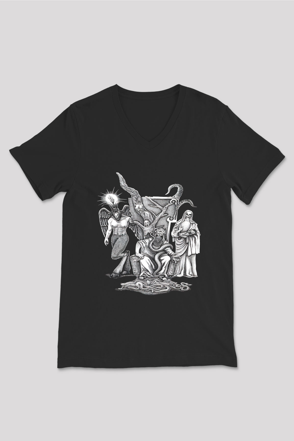 Azarath Baskılı Unisex Siyah V Yaka Tişört - Tshirt