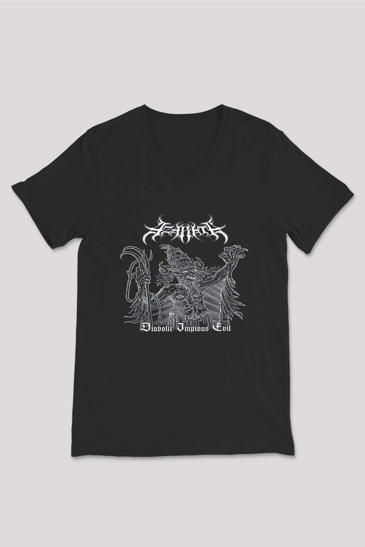 Azarath Baskılı Unisex Siyah V Yaka Tişört - Tshirt