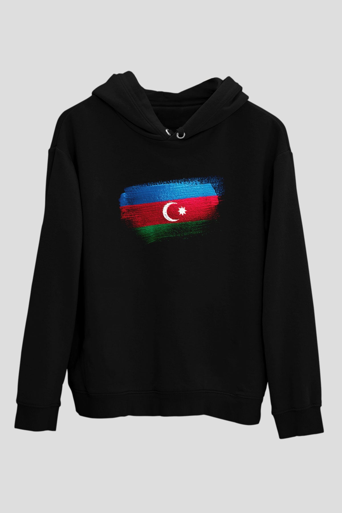 Azerbaycan - Azerbaijan Bayrağı Baskılı Unisex Siyah Hoodie