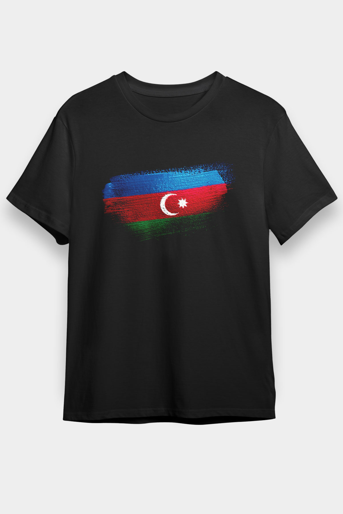 Azerbaycan - Azerbaijan Bayrağı Baskılı Unisex Siyah Tişört