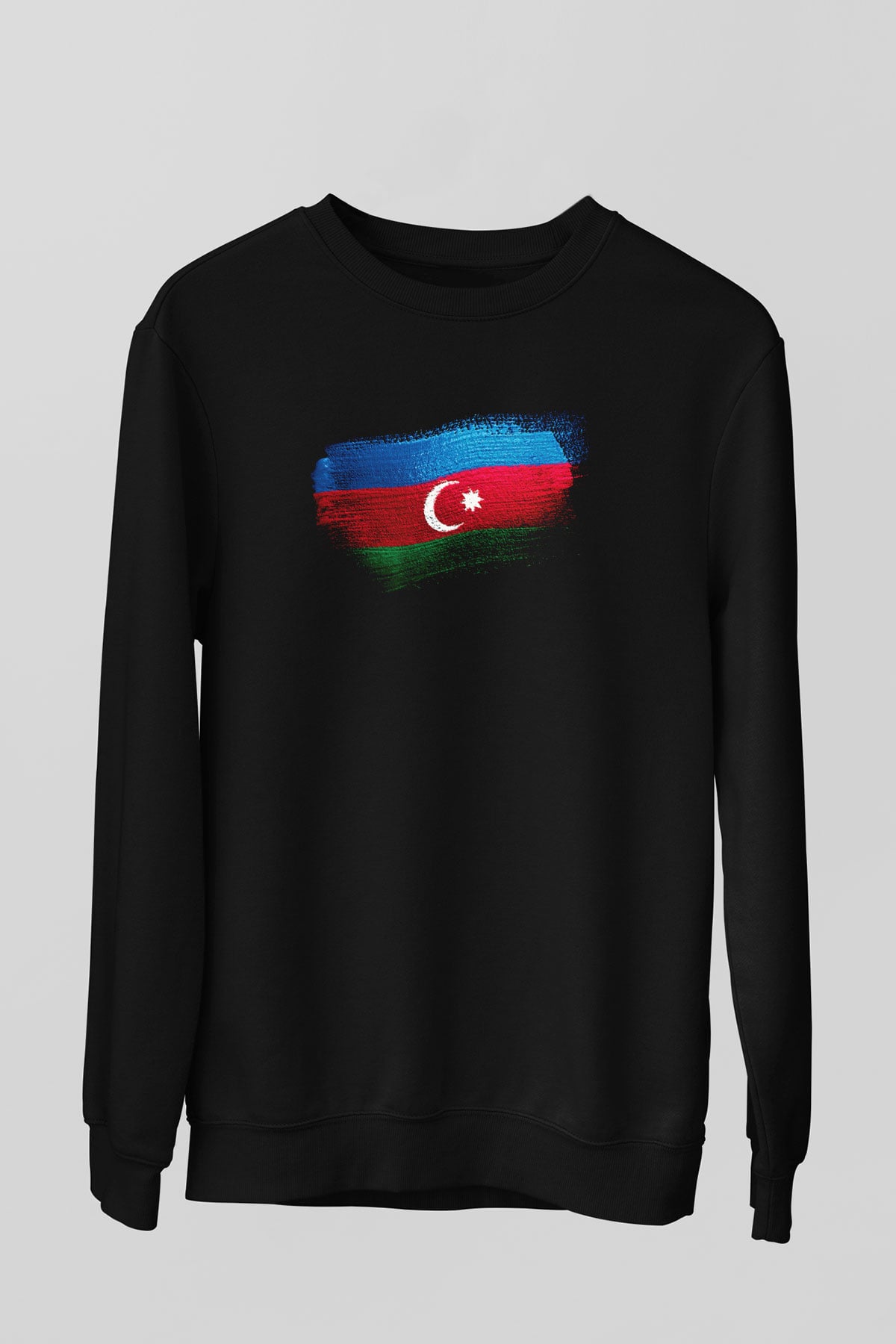 Azerbaycan - Azerbaijan Bayrağı Baskılı Unisex Siyah Sweatshirt