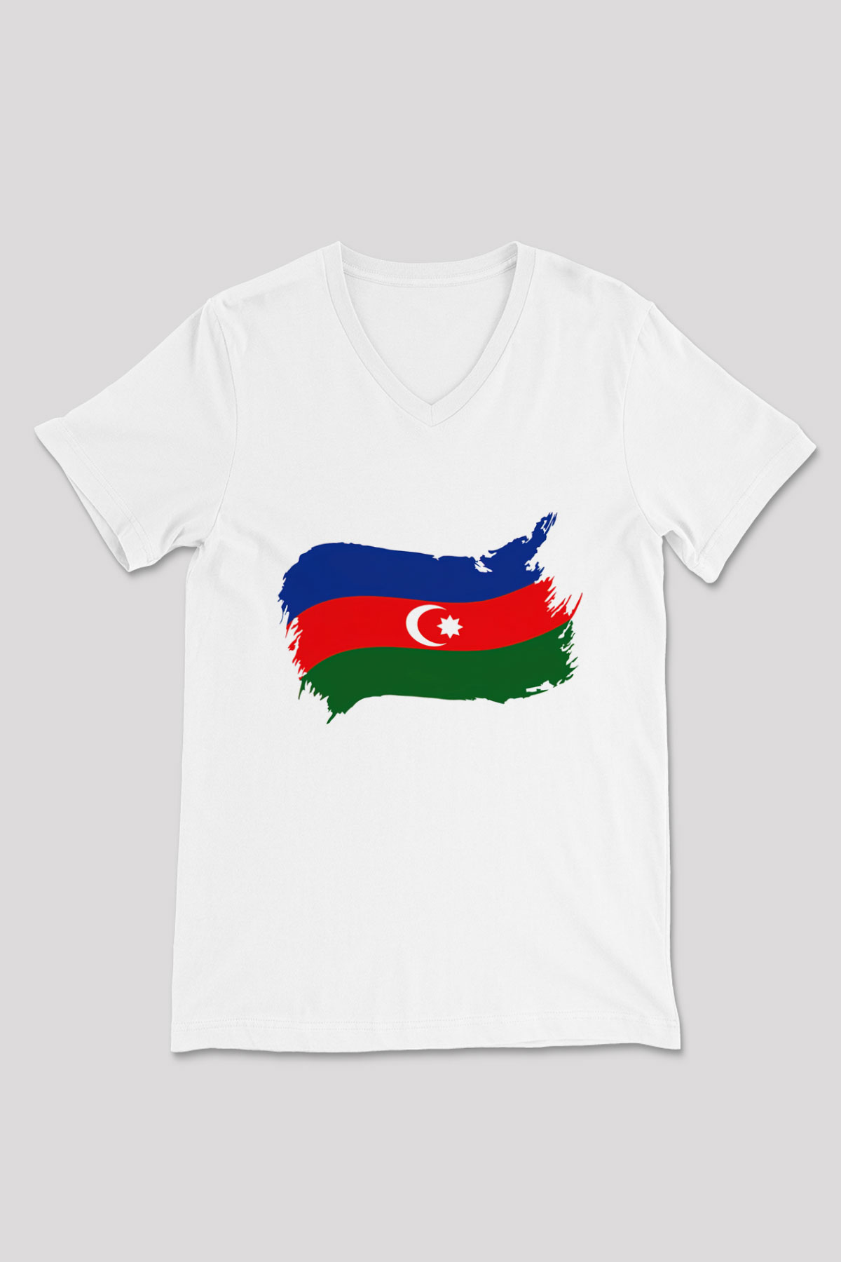 Azerbaycan Beyaz Unisex V Yaka Tişört T-Shirt