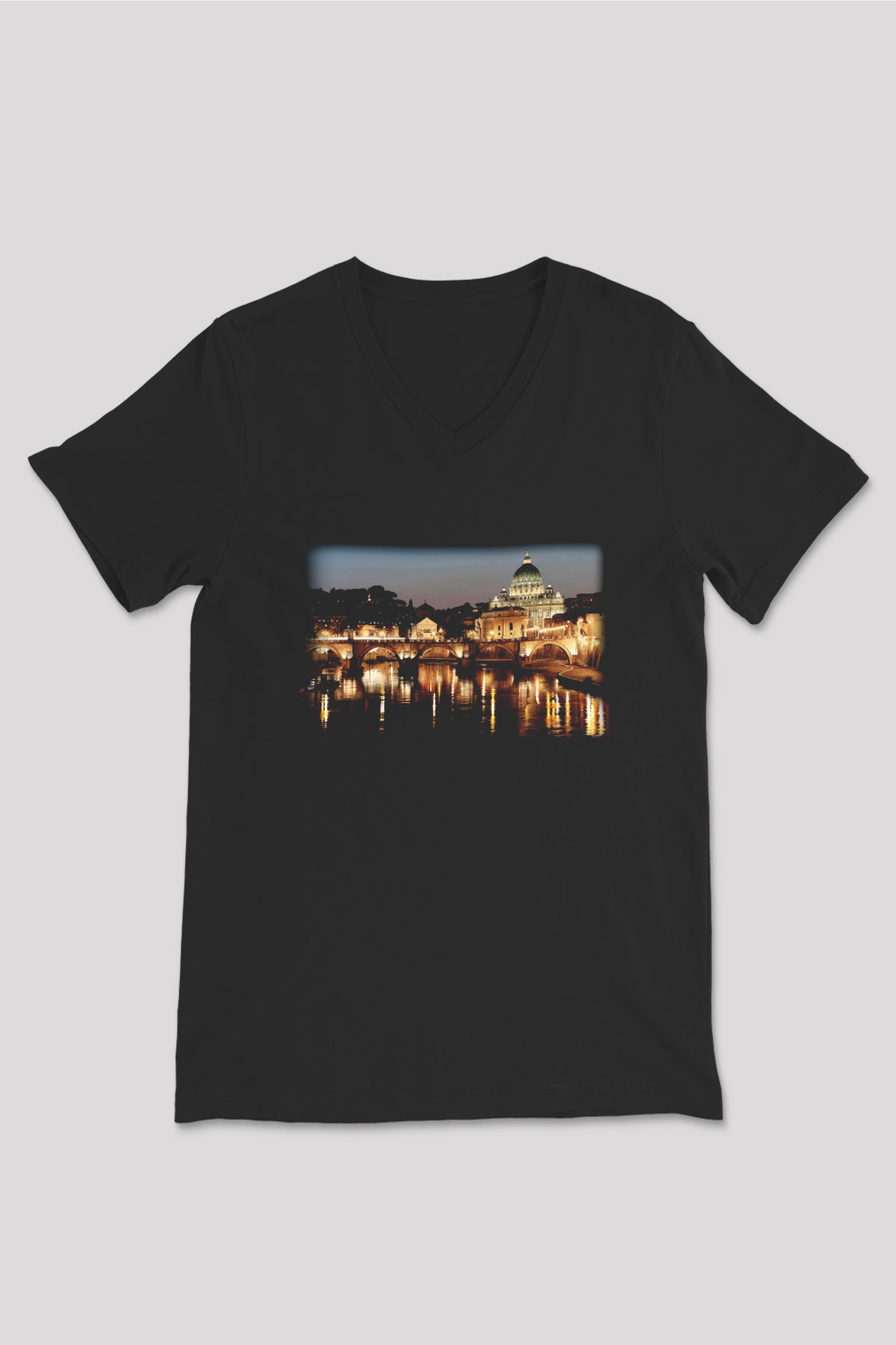 Aziz Petrus Bazilikası Siyah Unisex V Yaka Tişört T-Shirt