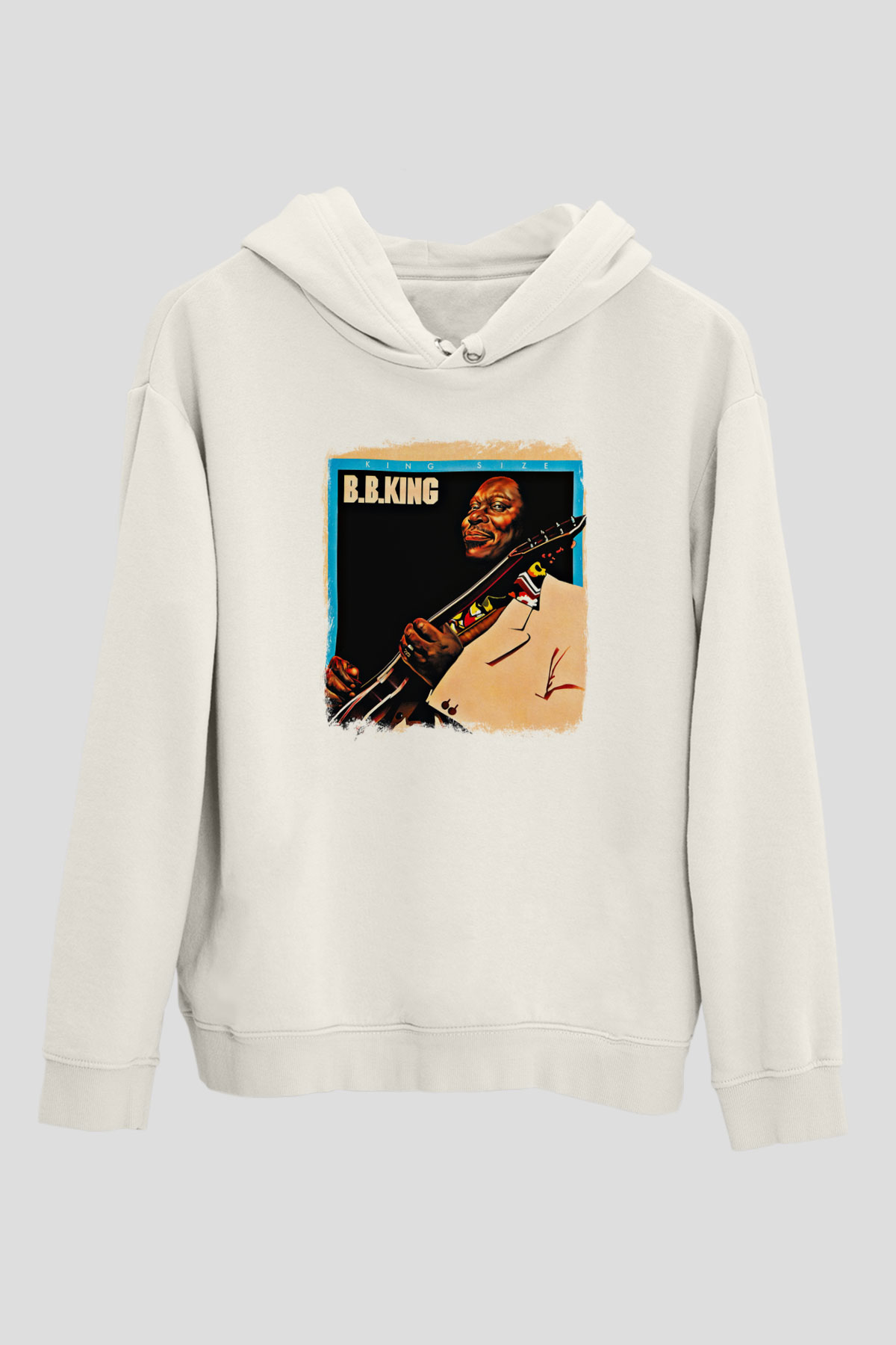 B.B. King Baskılı Unisex Beyaz Hoodie