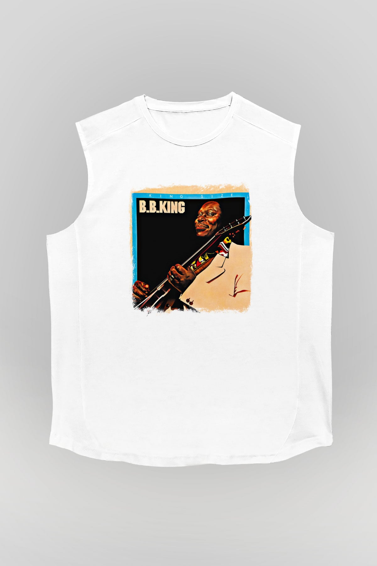 B.B. King Baskılı Unisex Beyaz Kolsuz Tişört