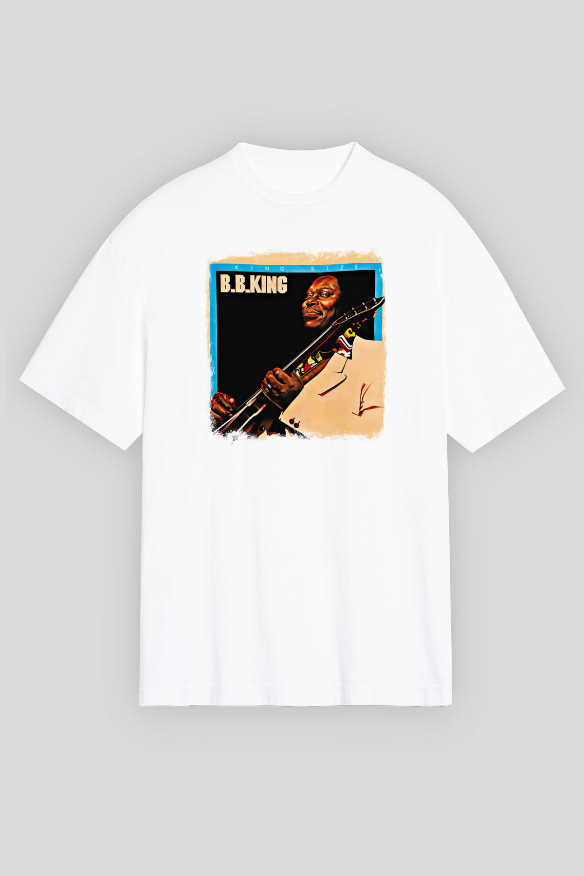 B.B. King Baskılı Unisex Beyaz Oversize Tişört