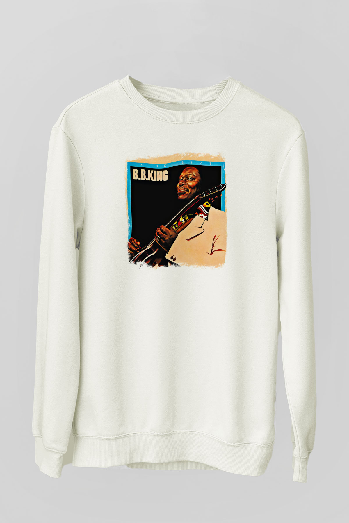 B.B. King Baskılı Unisex Beyaz Sweatshirt
