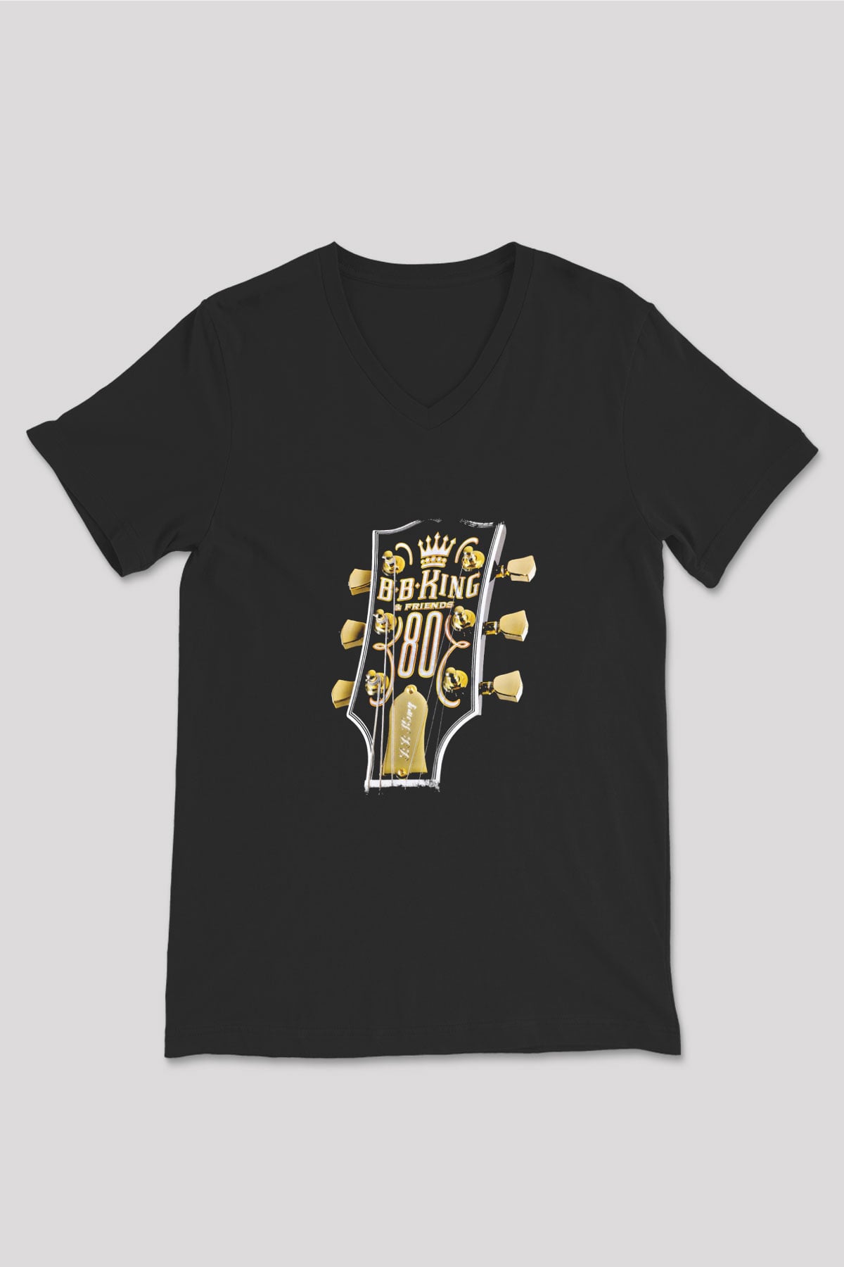 B.B. King Baskılı Unisex Siyah V Yaka Tişört
