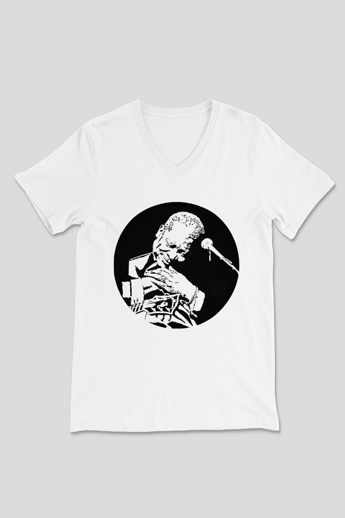 B.B. King Beyaz Unisex V Yaka Tişört T-Shirt