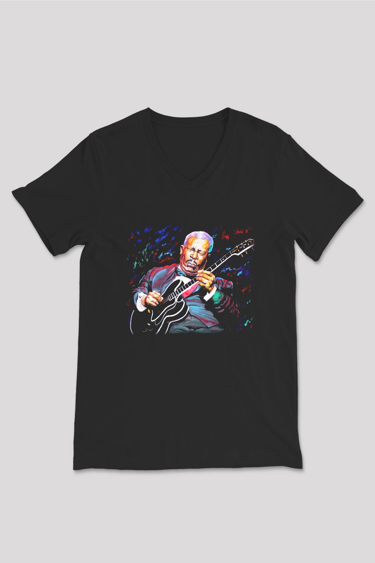 B.B. King Siyah Unisex V Yaka Tişört T-Shirt
