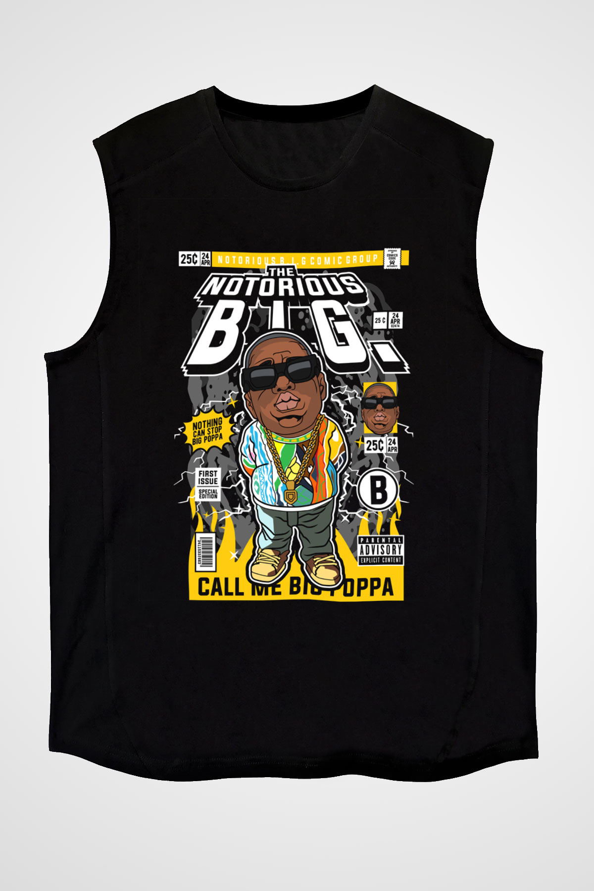 B.I.G Baskılı Unisex Siyah Kolsuz Tişört