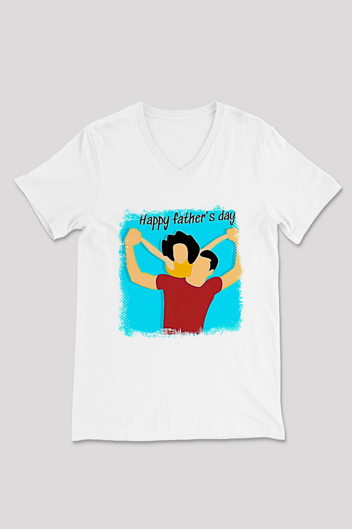 Babalar Günü Baskılı Beyaz Unisex V Yaka Tişört - Tshirt