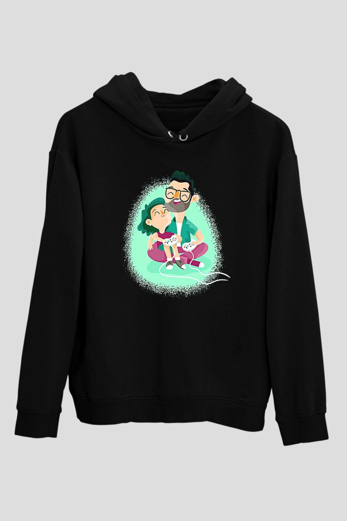 Babalar Günü Baskılı Unisex Siyah Hoodie