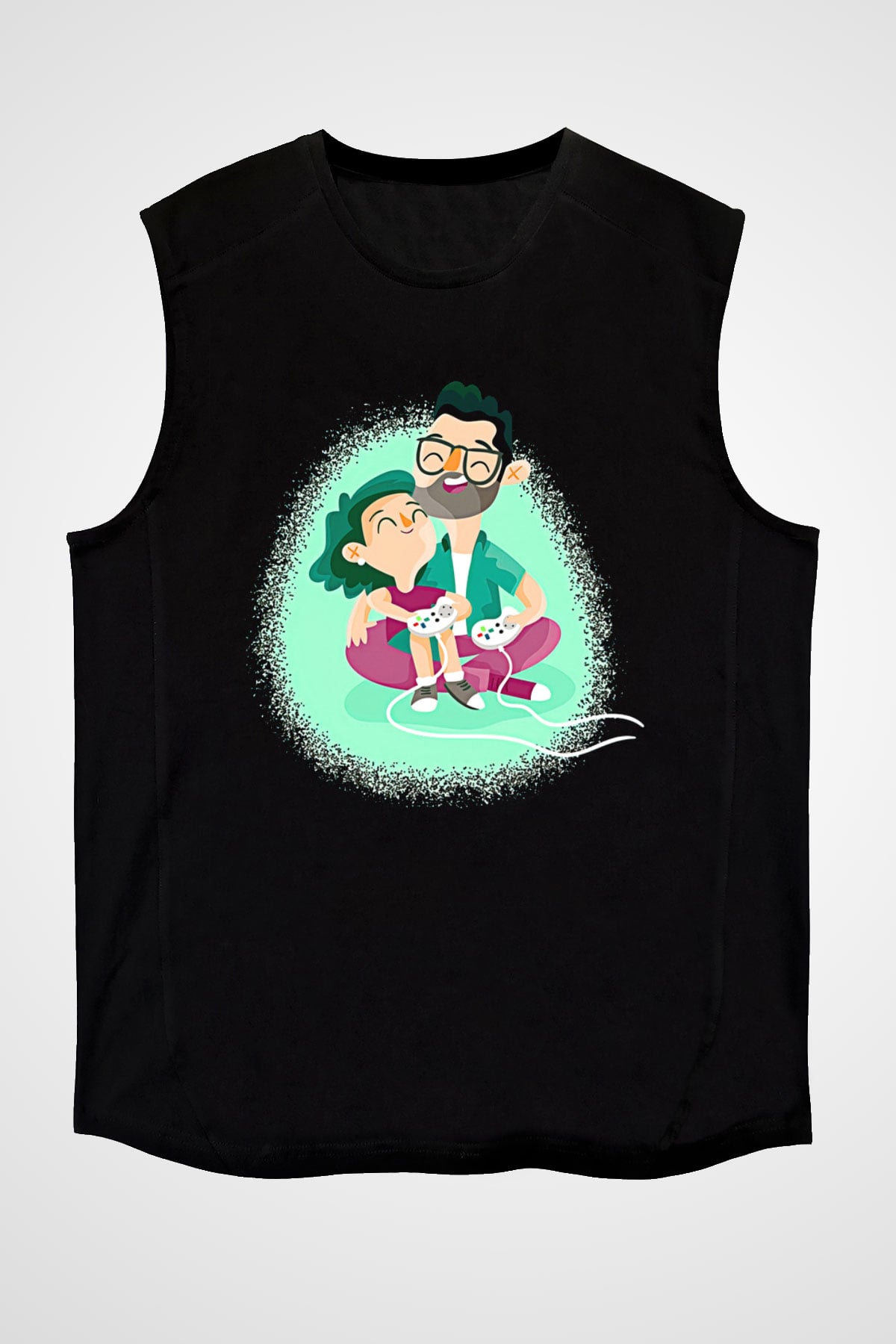 Babalar Günü Baskılı Unisex Siyah Kolsuz Tişört - Tshirt