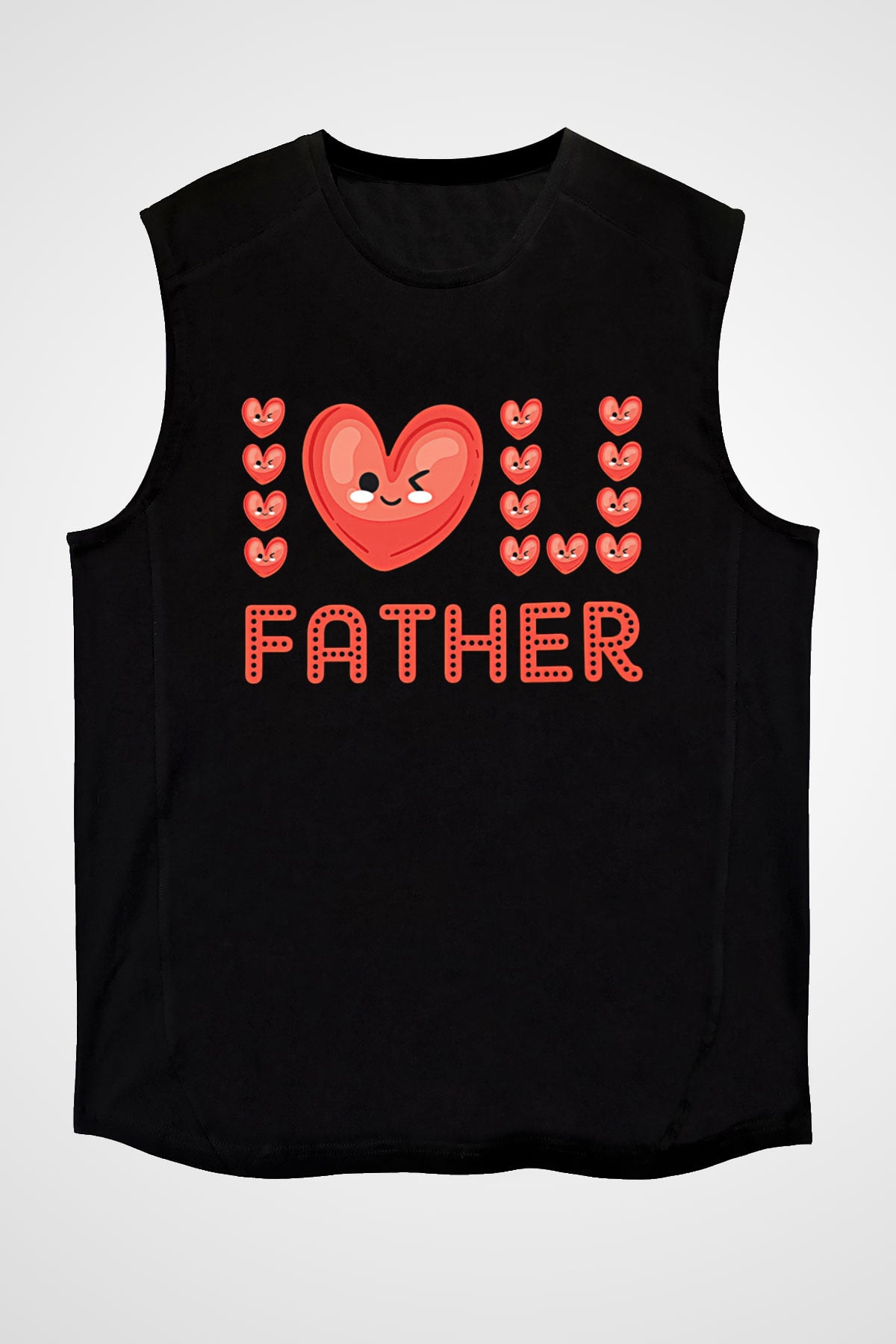 Babalar Günü Baskılı Unisex Siyah Kolsuz Tişört - Tshirt