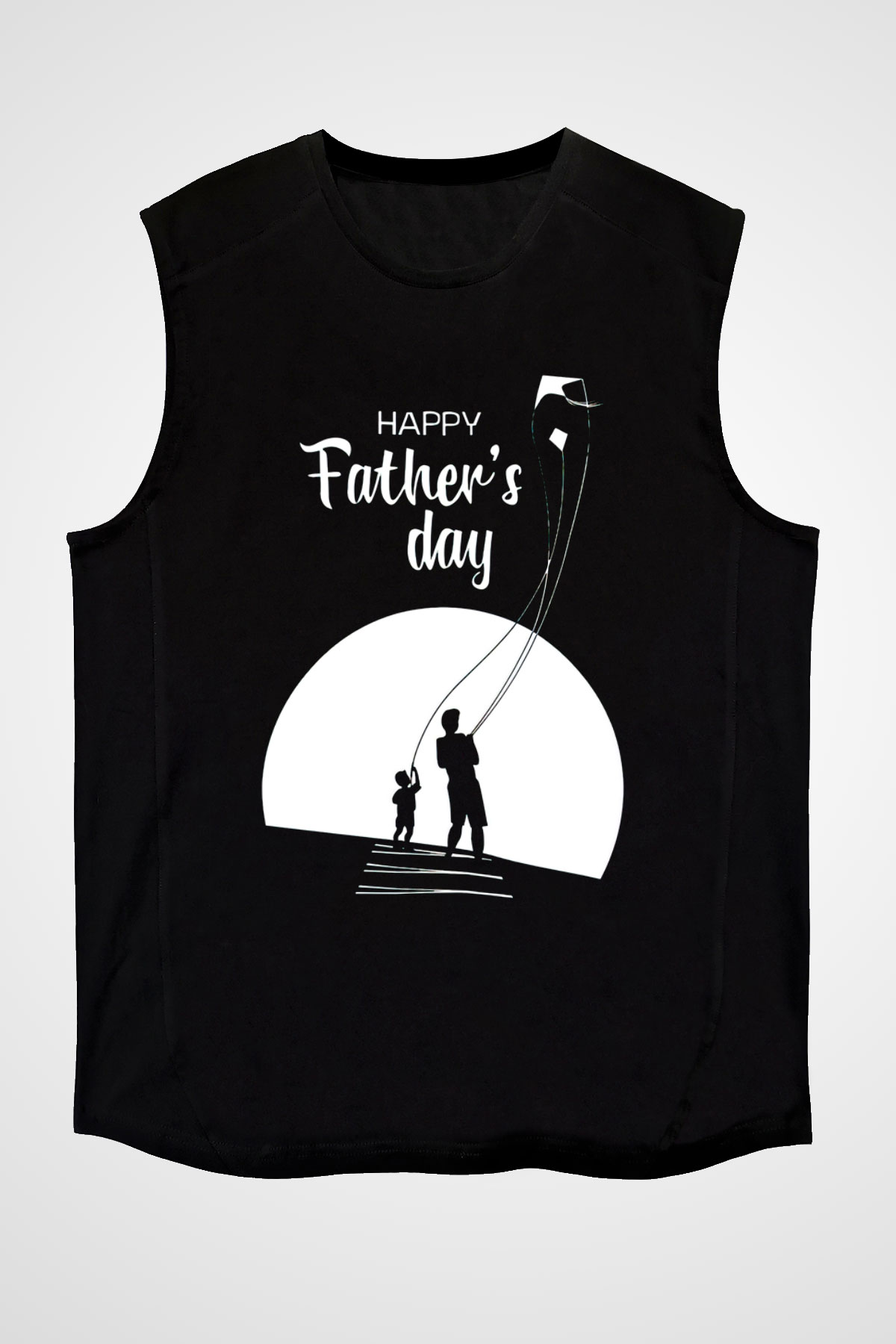 Babalar Günü Baskılı Unisex Siyah Kolsuz Tişört - Tshirt